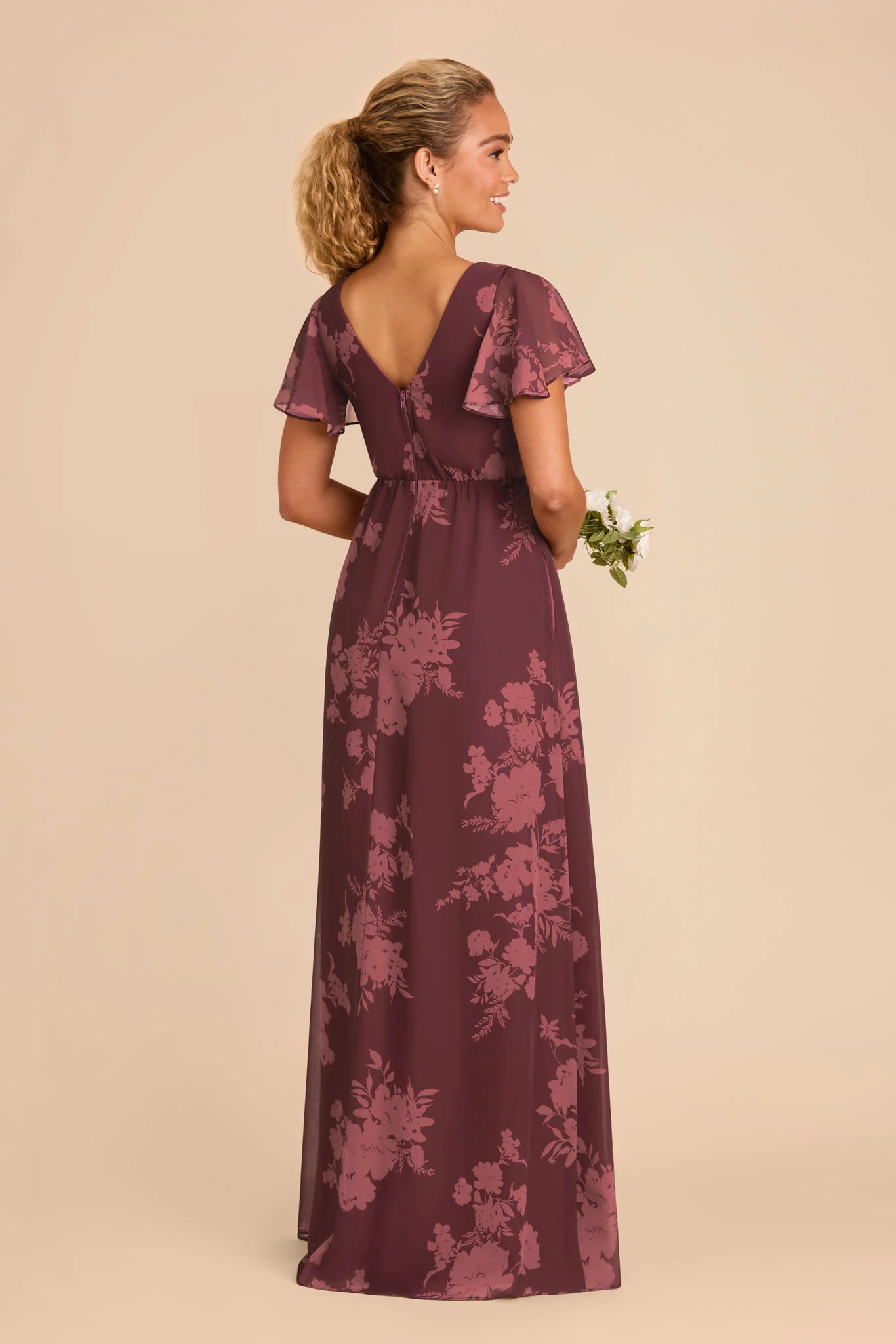 Hannah Chiffon Dress - Sangria Whimsical Blooms - Image 4