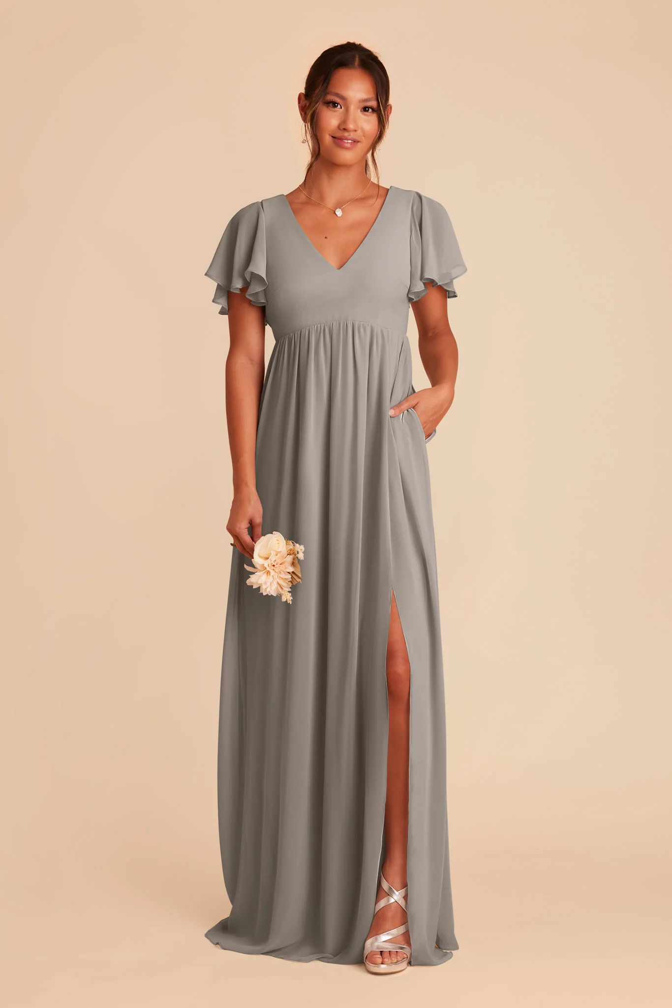 Hannah Chiffon Dress - Silver