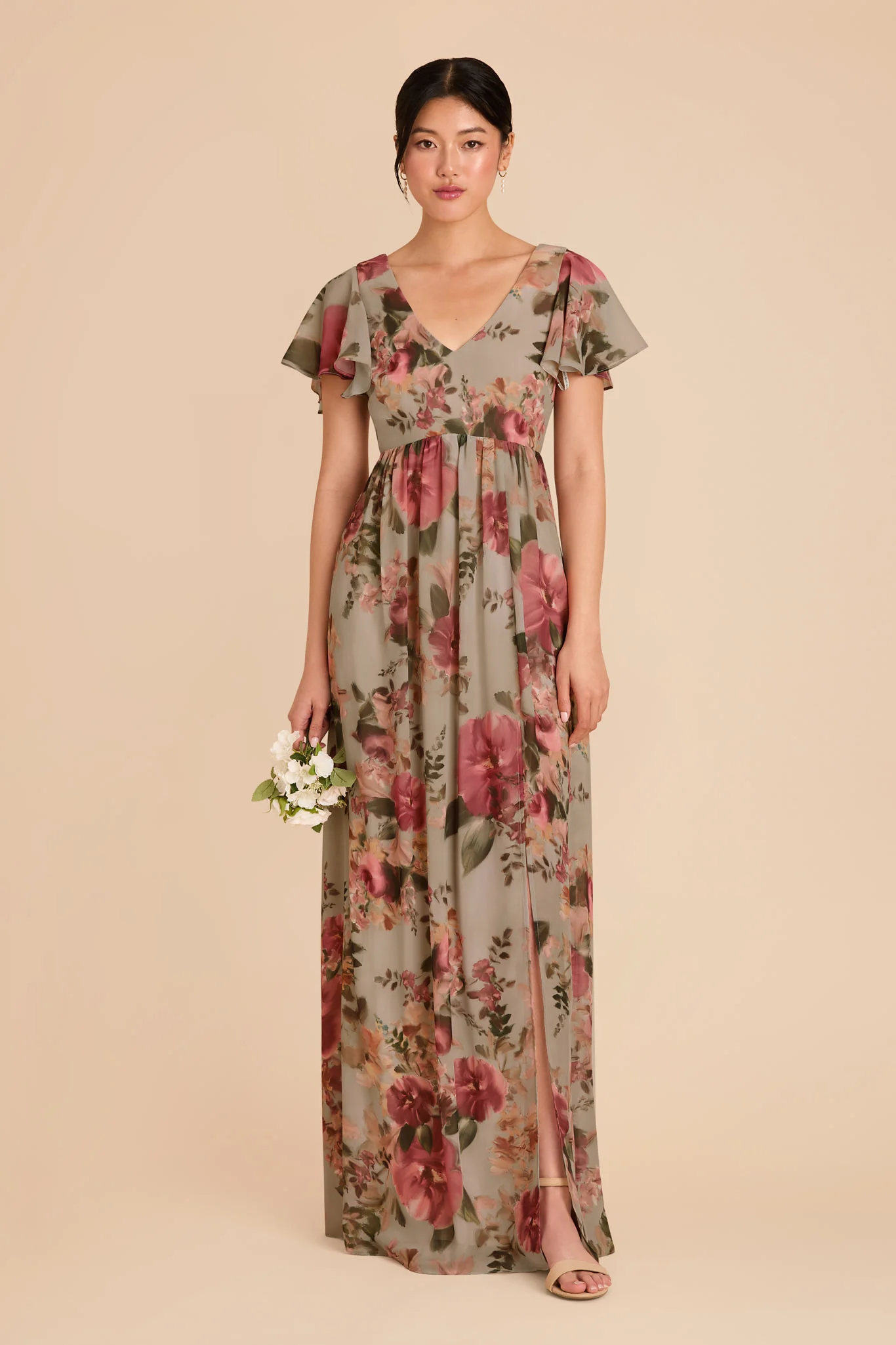 Hannah Chiffon Dress - Silver Sage Painted Botanics