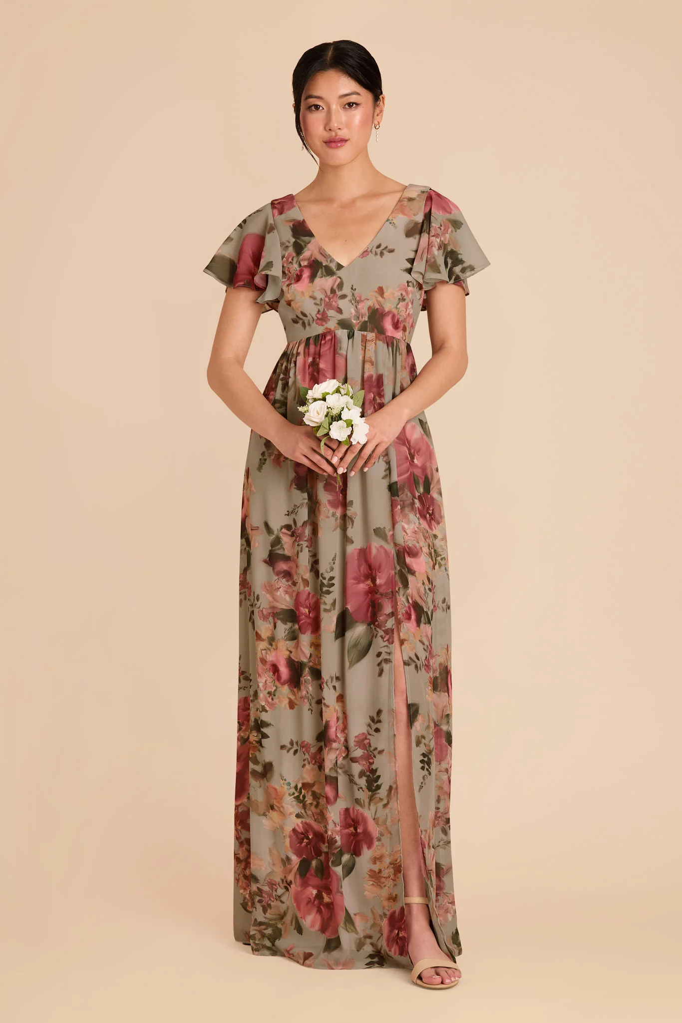 Hannah Chiffon Dress - Silver Sage Painted Botanics - Image 2