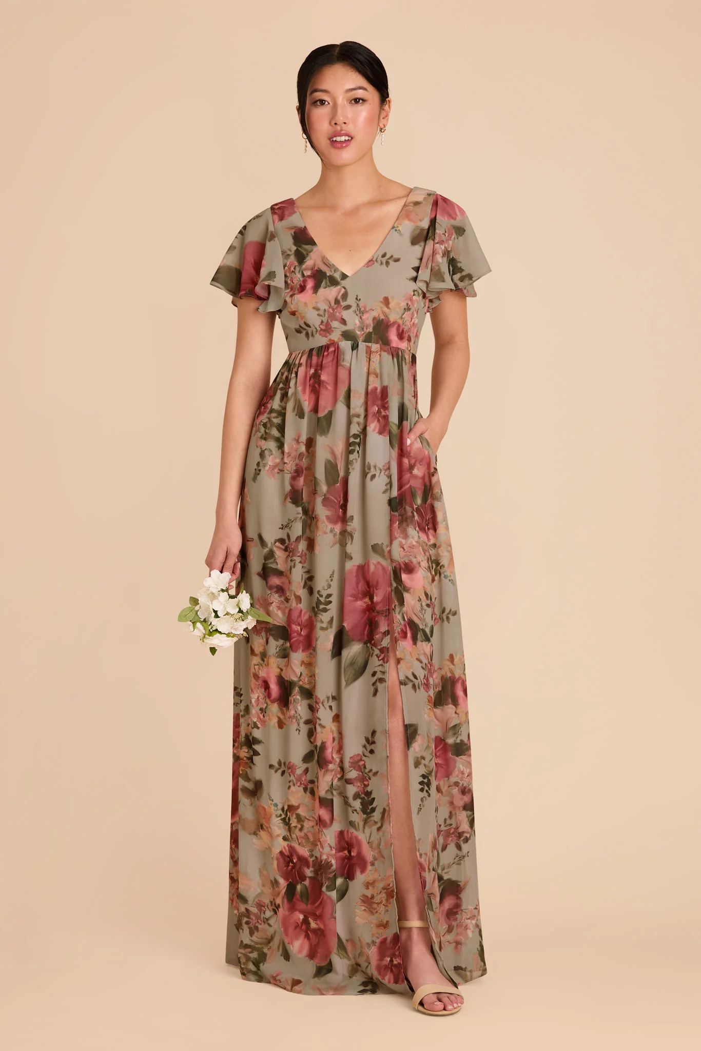 Hannah Chiffon Dress - Silver Sage Painted Botanics - Image 3