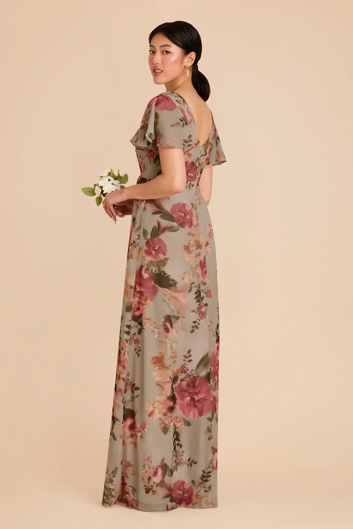 Hannah Chiffon Dress - Silver Sage Painted Botanics - Image 4