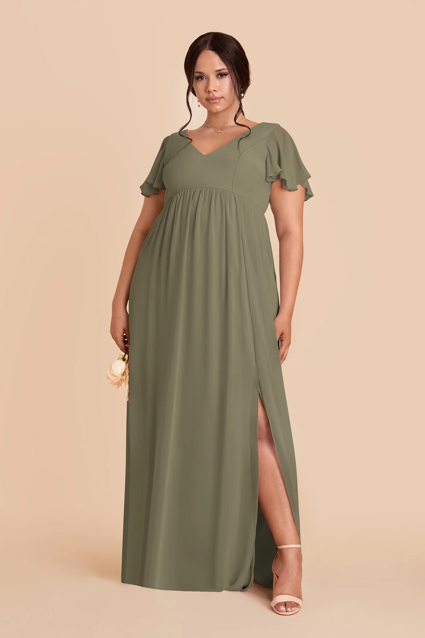 Hannah Chiffon Dress - Thyme - Image 2