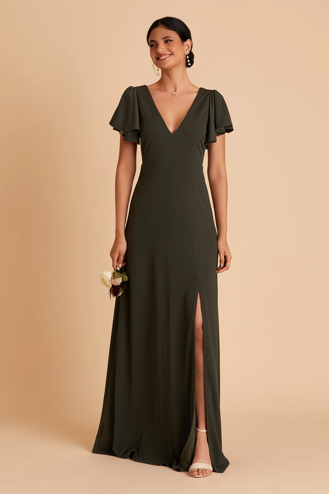Hannah Crepe Dress - Olive - Image 3