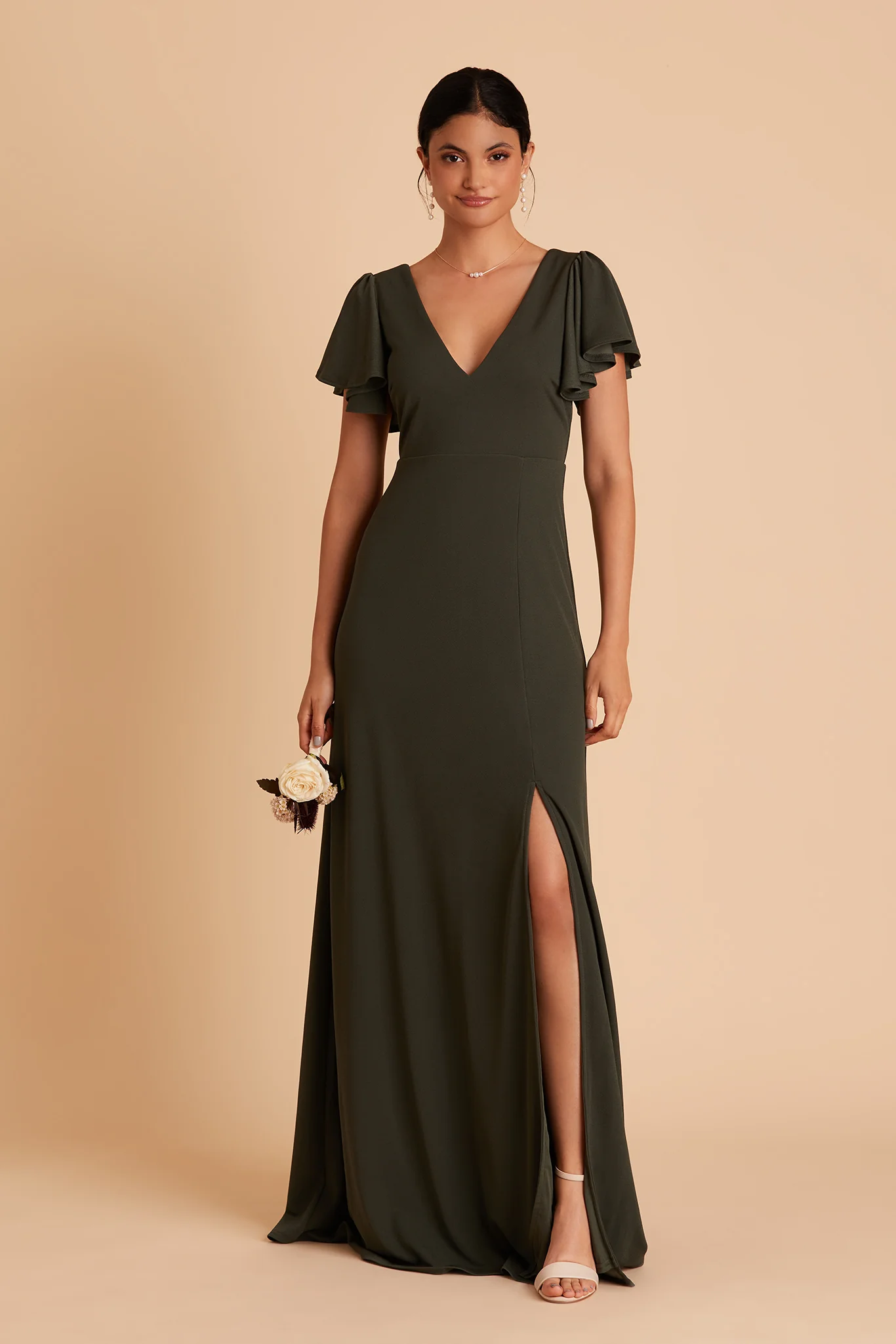 Hannah Crepe Dress - Olive - Image 5