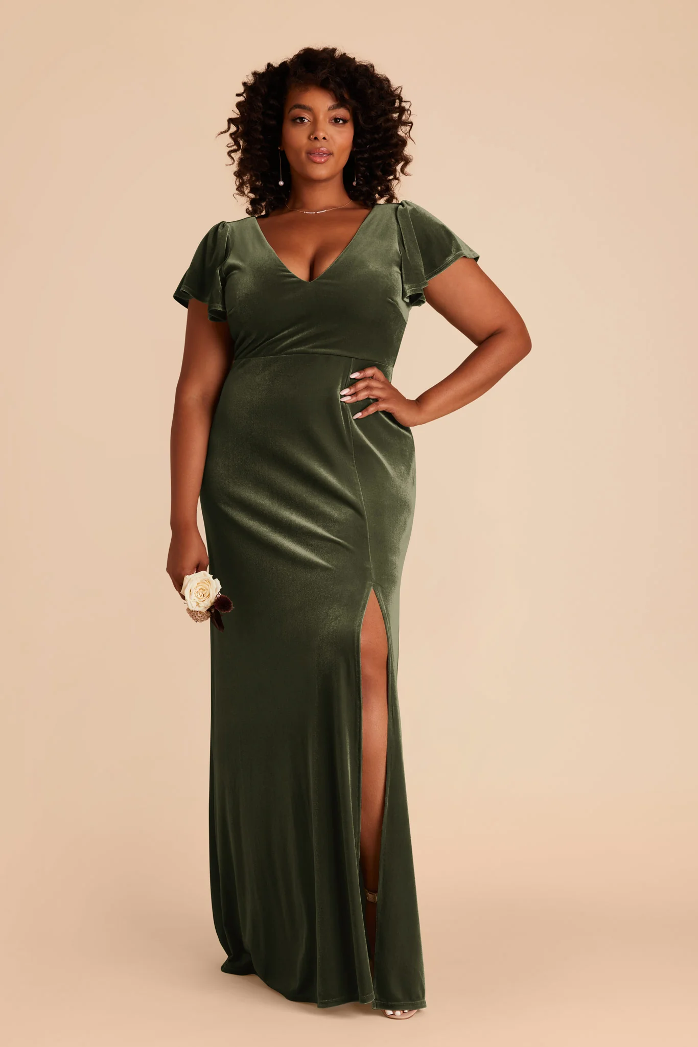 Hannah Velvet Dress - Olive - Image 2