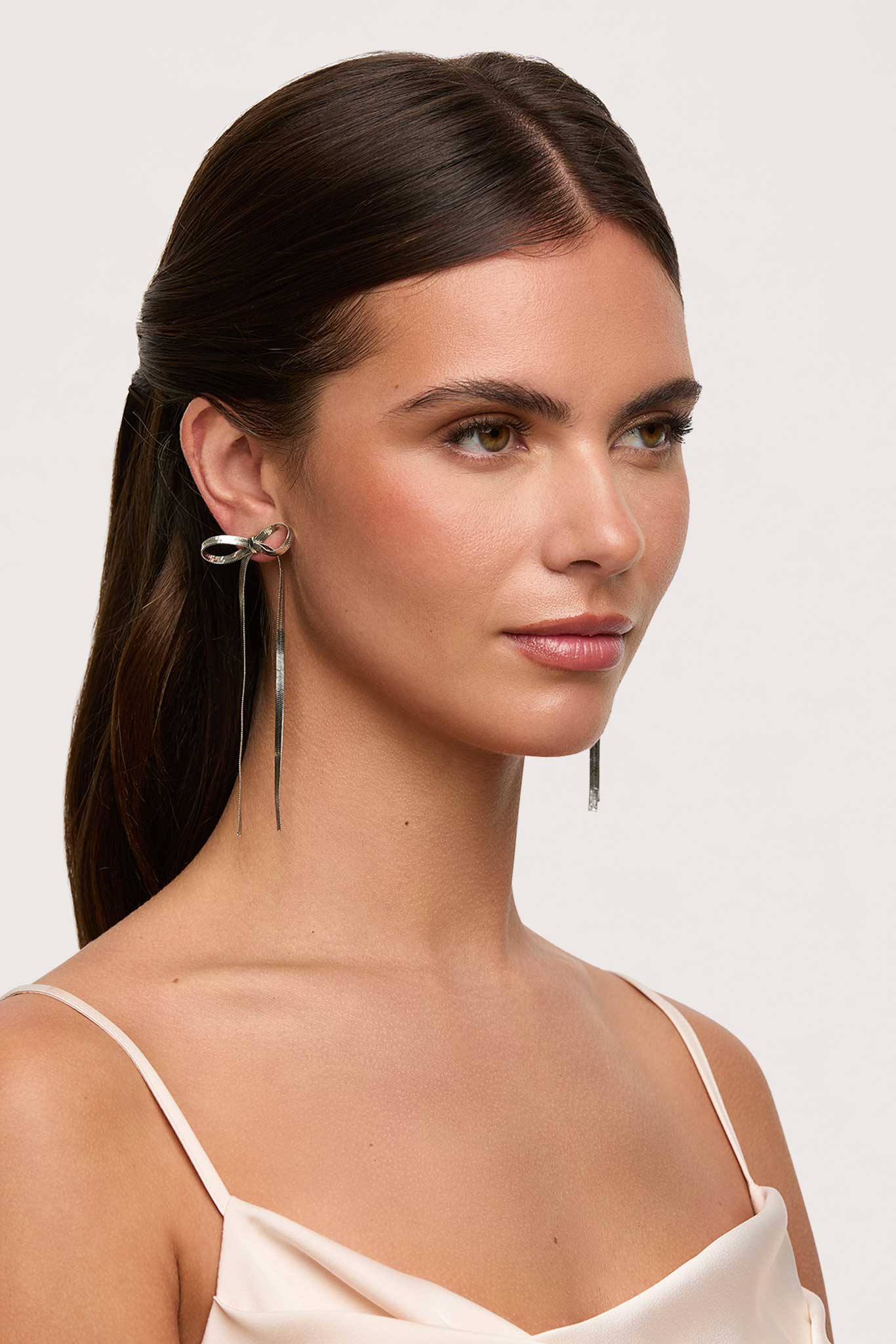 Herringbone Bow Earrings - Silver - Image 3