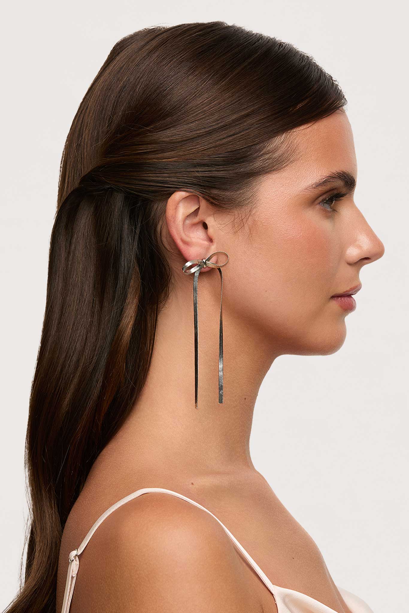 Herringbone Bow Earrings - Silver - Image 4
