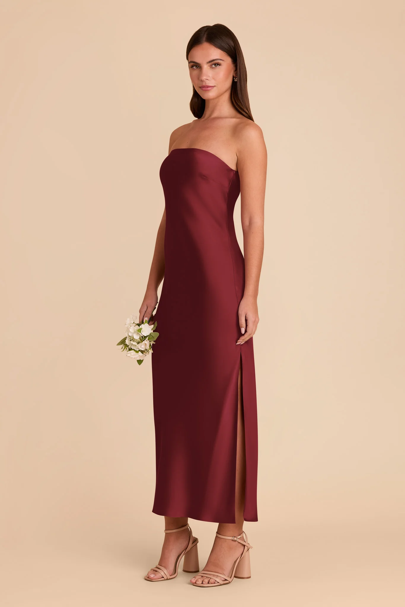 Isla Matte Satin Dress - Burgundy - Image 6