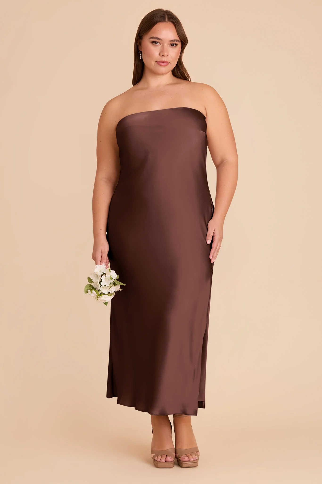 Isla Matte Satin Dress - Chocolate Brown - Image 3
