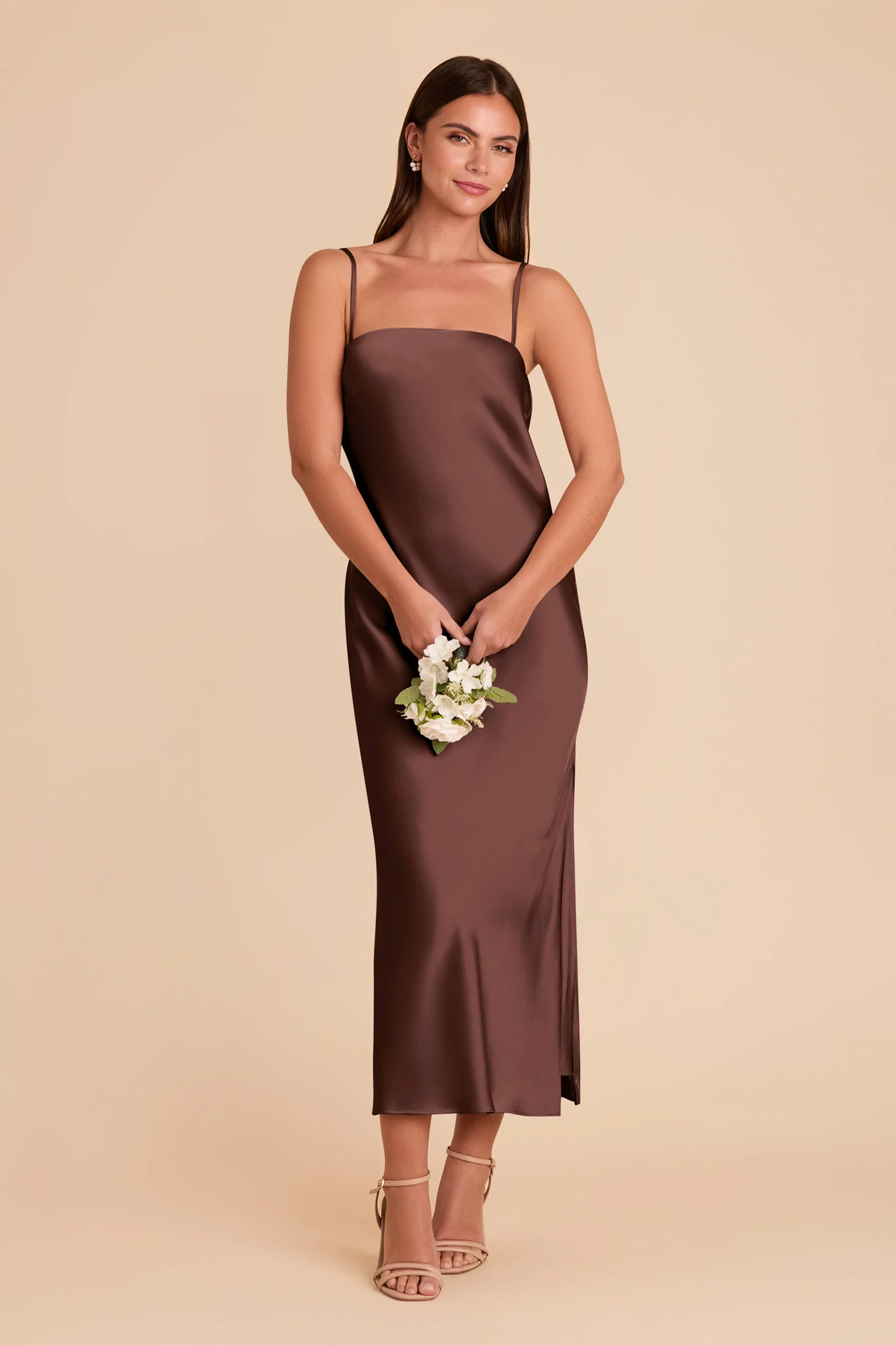Isla Matte Satin Dress - Chocolate Brown - Image 5