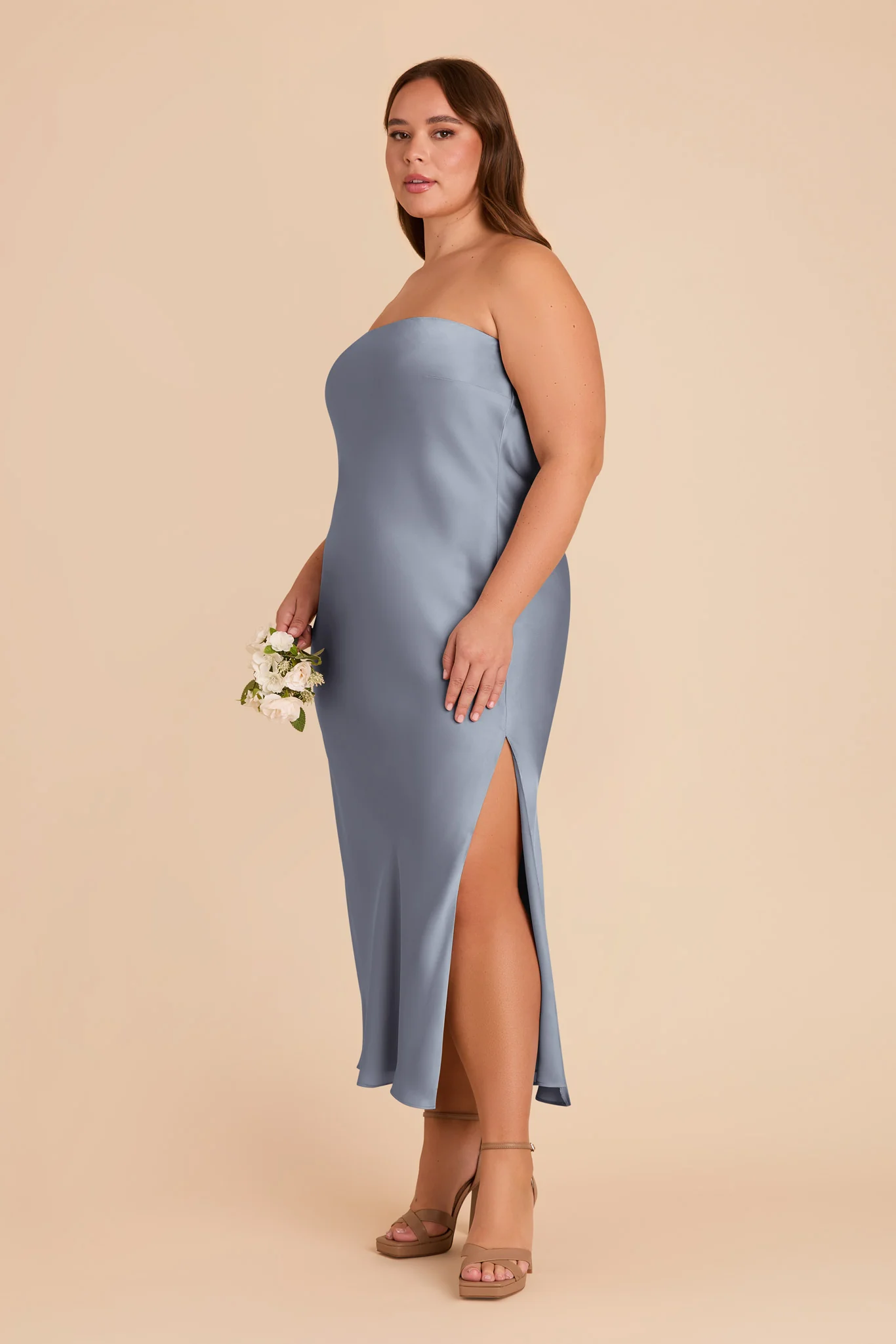Isla Matte Satin Dress - Dusty Blue - Image 10