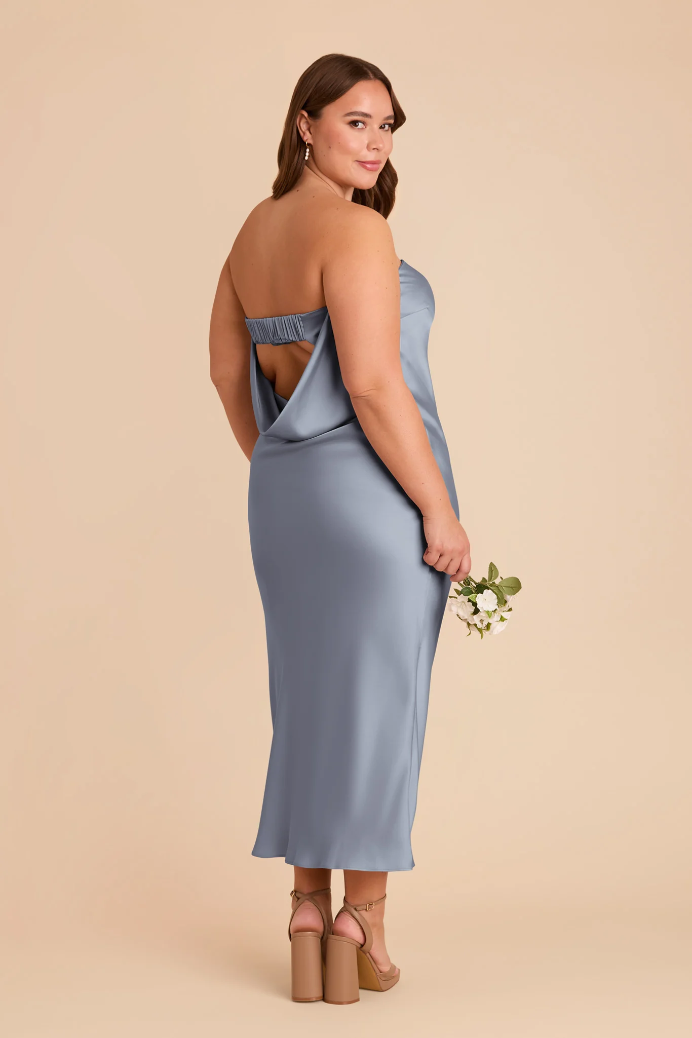 Isla Matte Satin Dress - Dusty Blue - Image 2