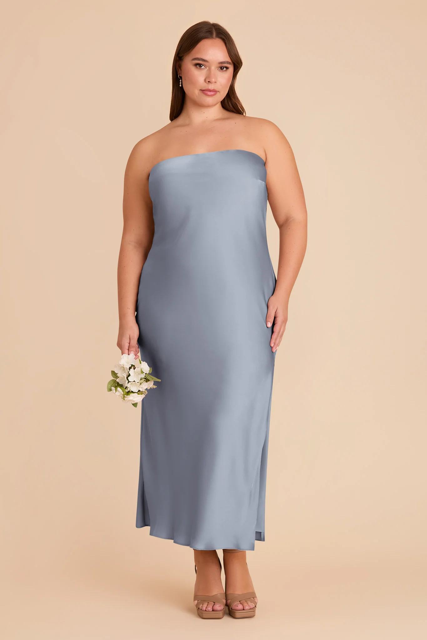Isla Matte Satin Dress - Dusty Blue - Image 3