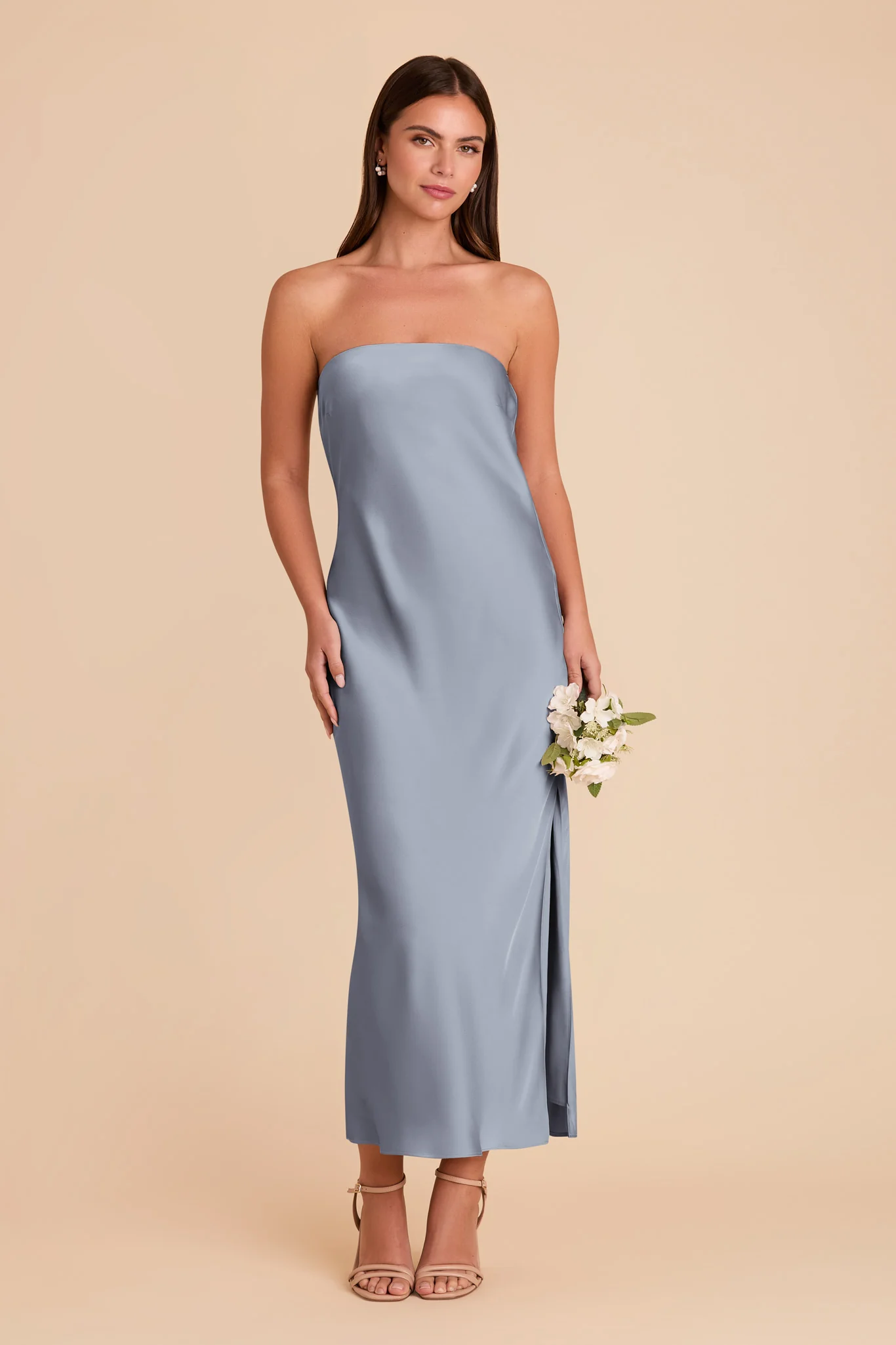 Isla Matte Satin Dress - Dusty Blue - Image 4