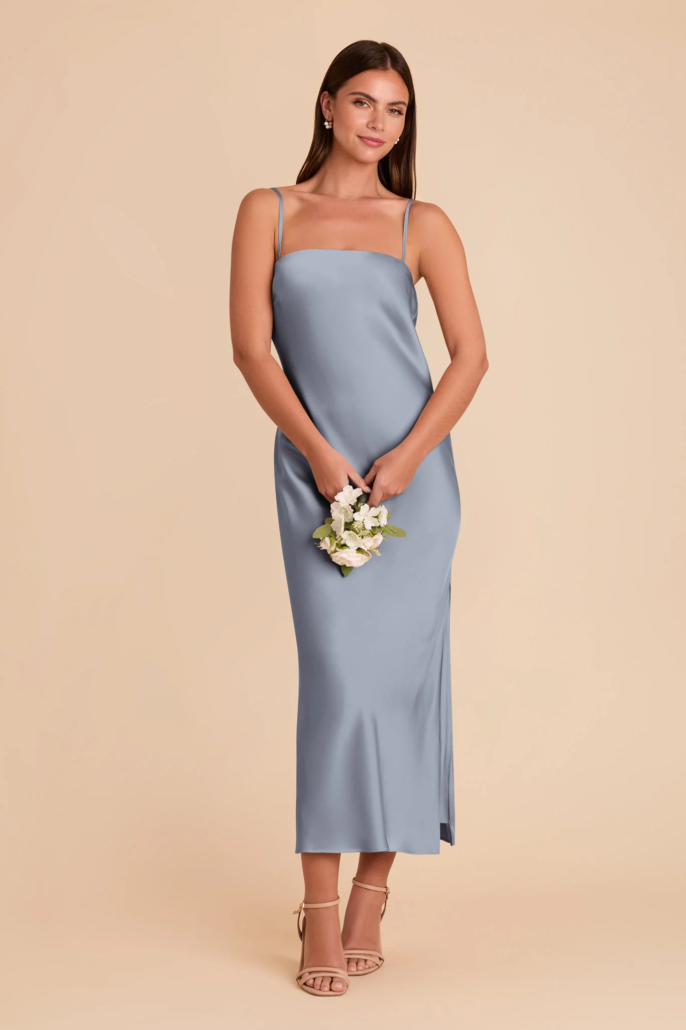 Isla Matte Satin Dress - Dusty Blue - Image 5