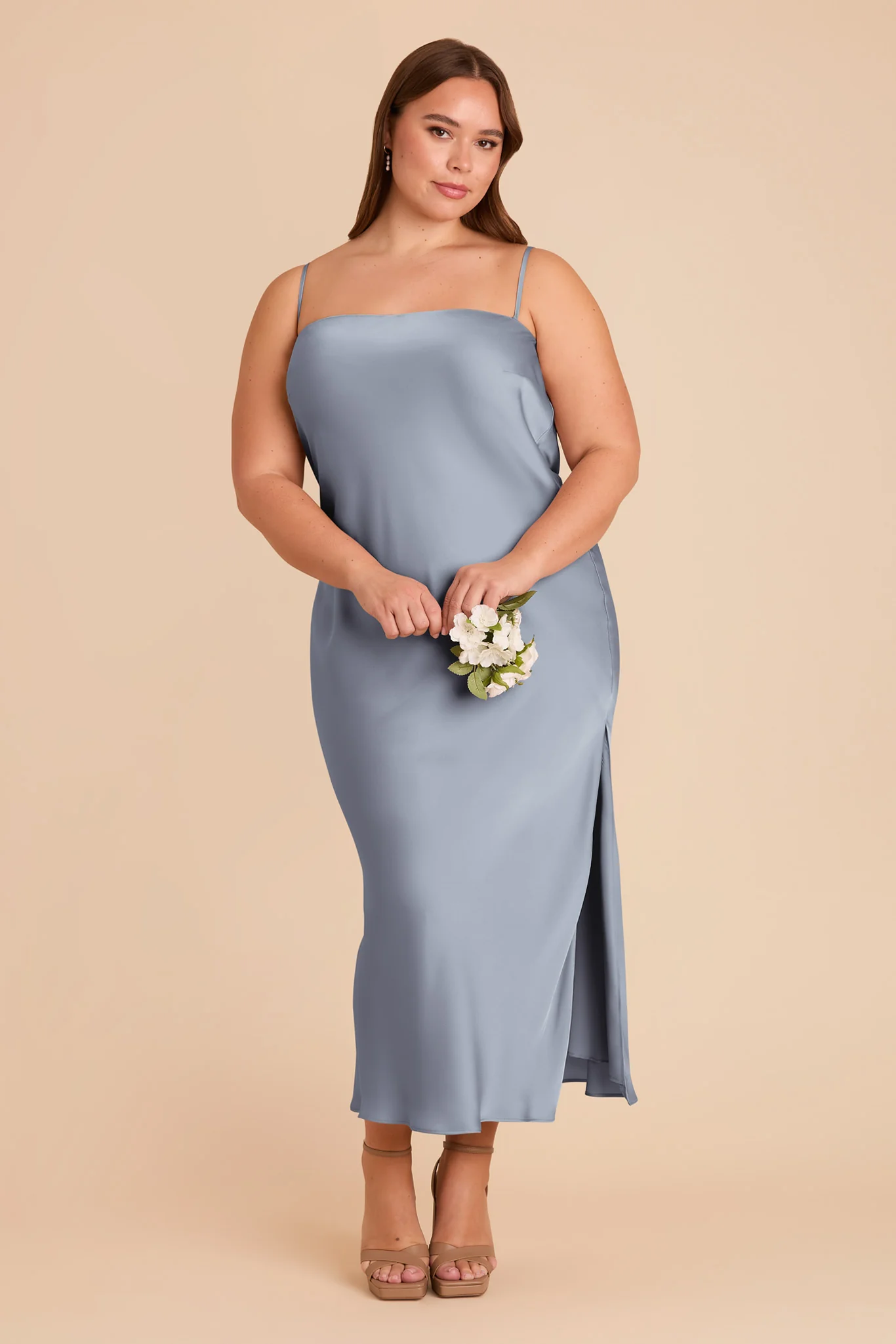 Isla Matte Satin Dress - Dusty Blue - Image 7