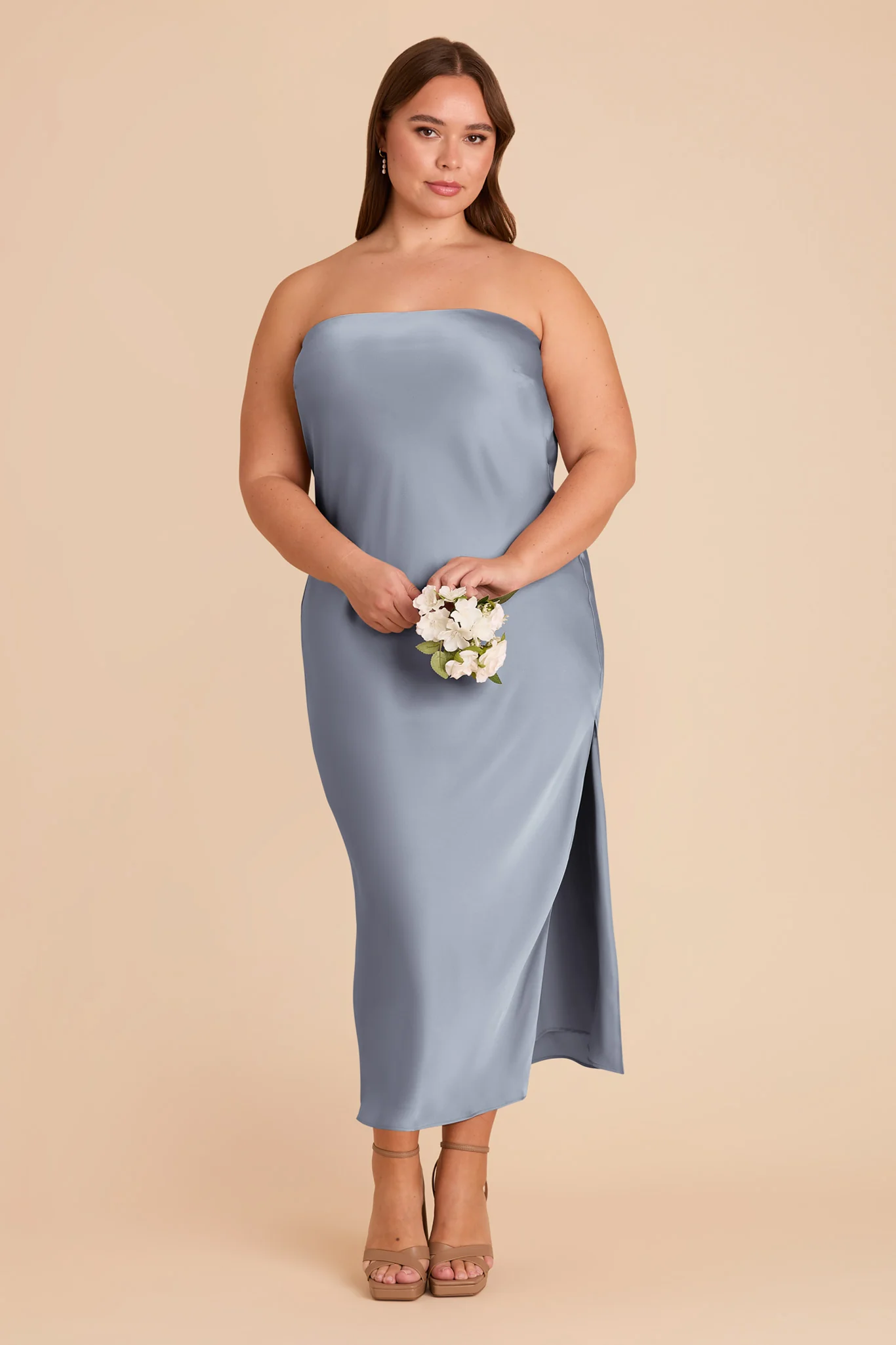 Isla Matte Satin Dress - Dusty Blue - Image 8