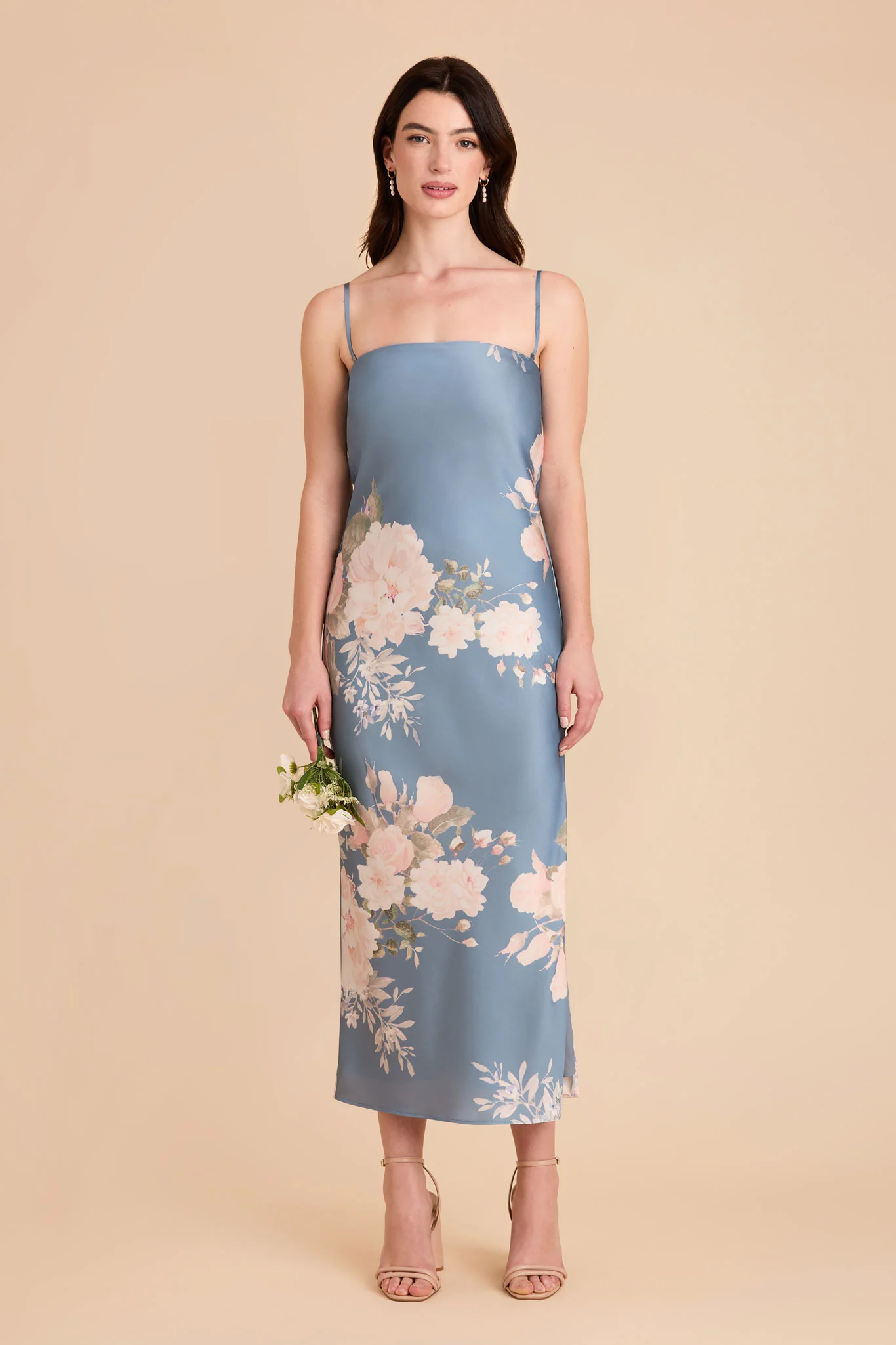 Isla Matte Satin Dress - Dusty Blue Romantic Bouquet