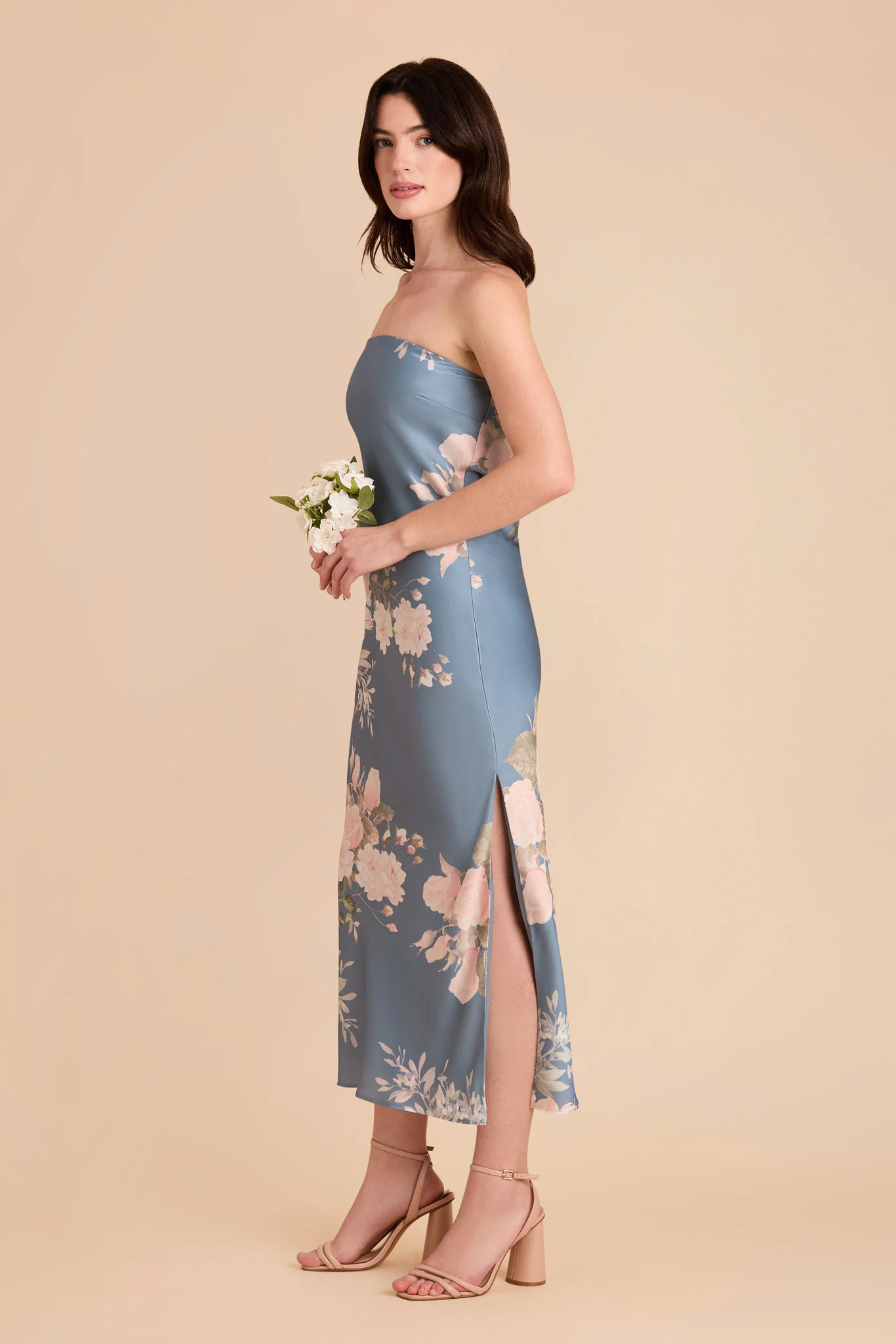 Isla Matte Satin Dress - Dusty Blue Romantic Bouquet - Image 5