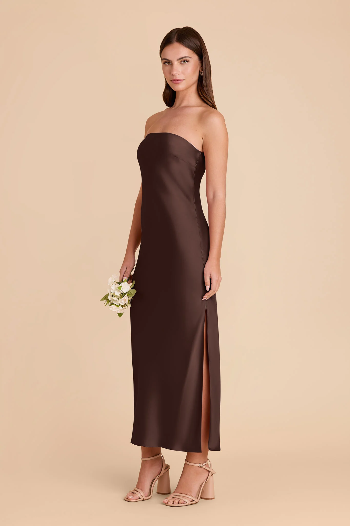 Isla Matte Satin Dress - Espresso - Image 4