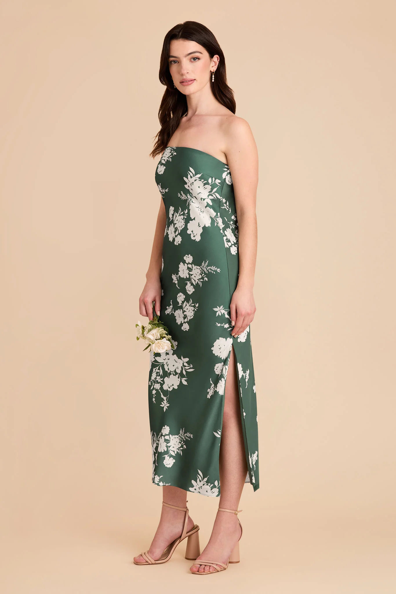 Isla Matte Satin Dress - Eucalyptus Whimsical Blooms - Image 5