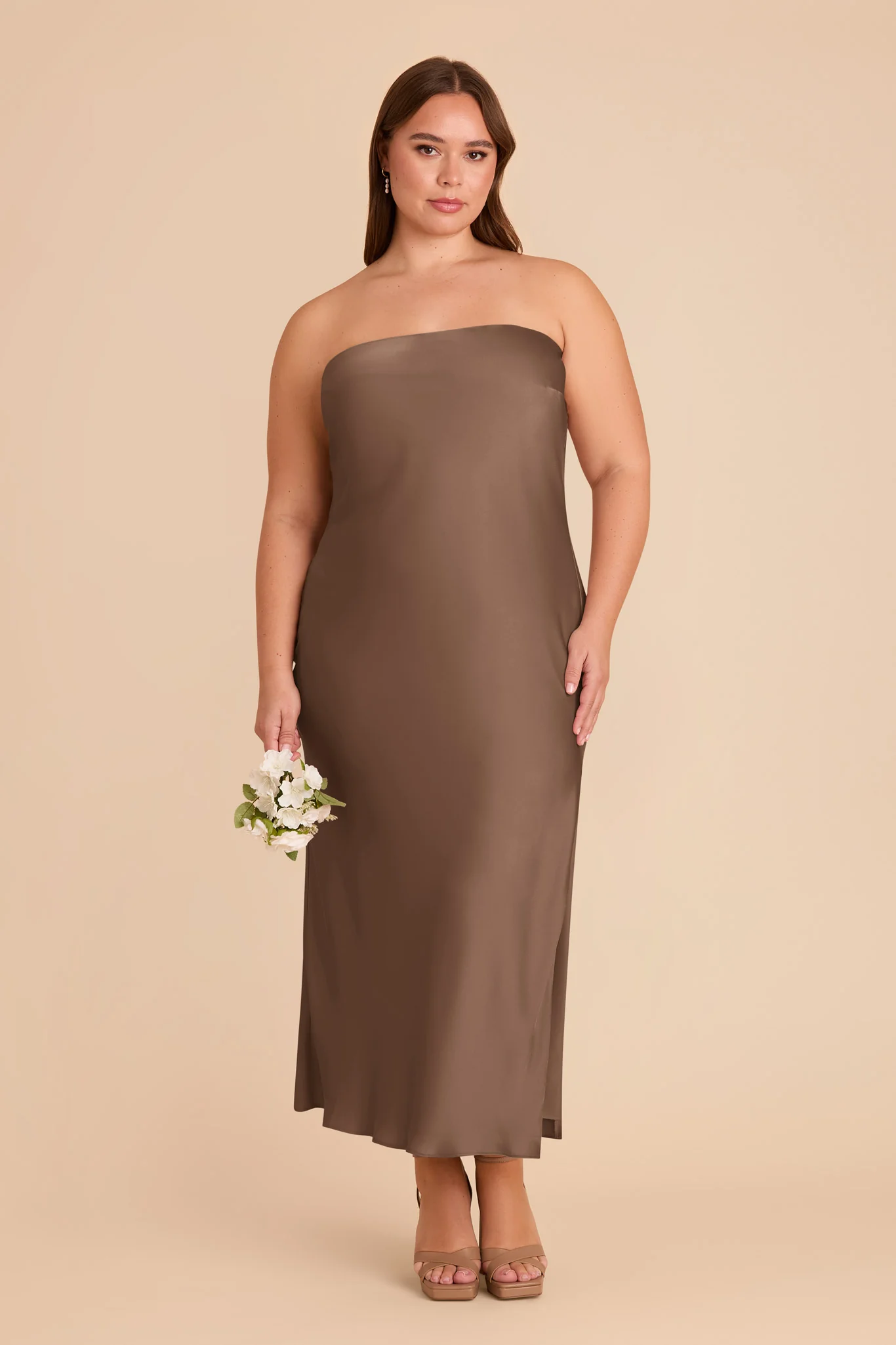 Isla Matte Satin Dress - Mocha - Image 3