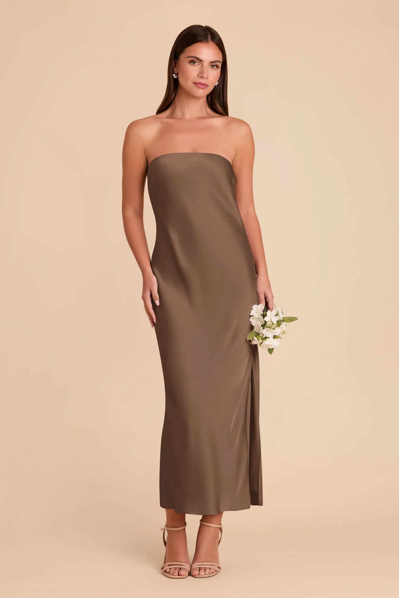 Isla Matte Satin Dress - Mocha - Image 4