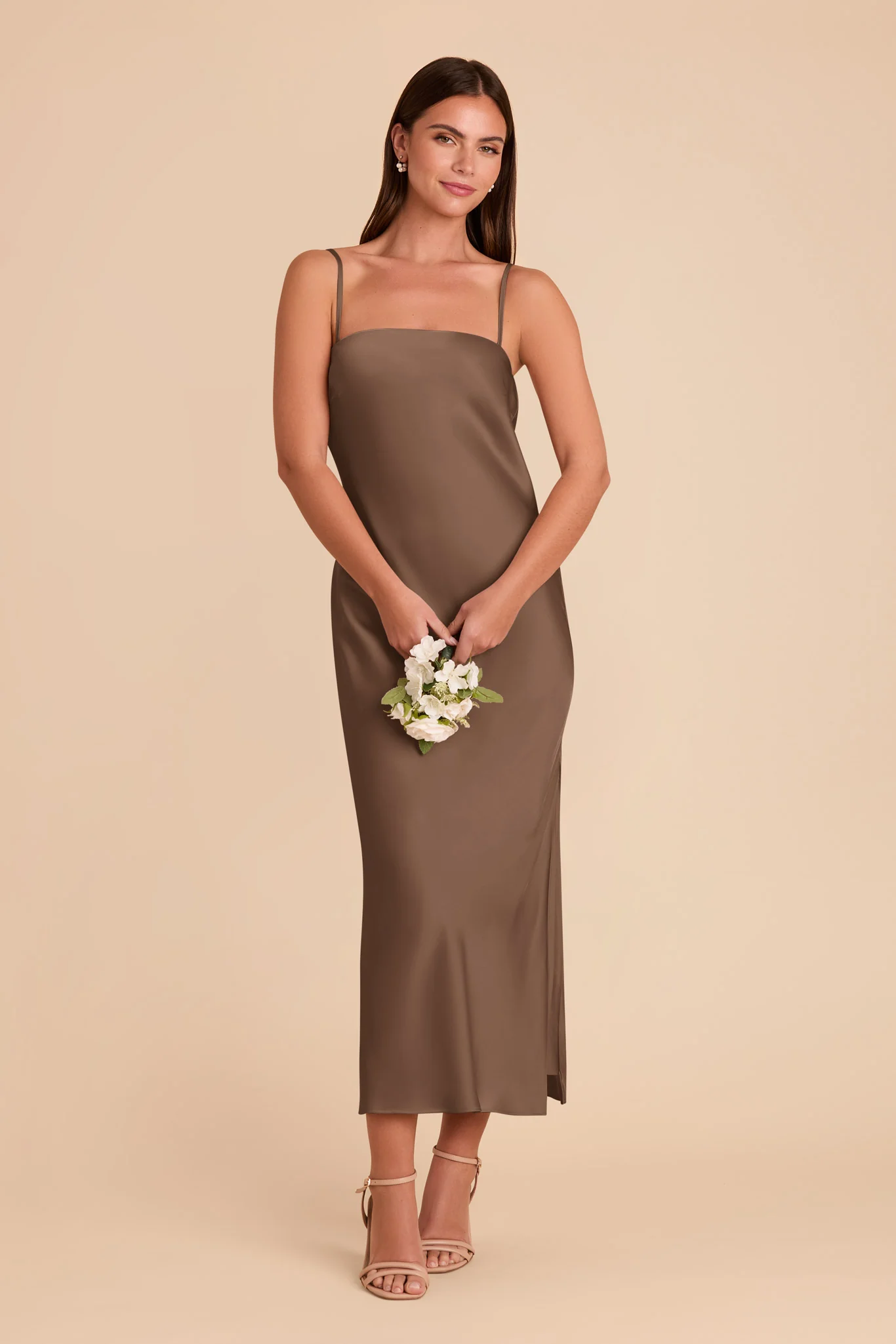 Isla Matte Satin Dress - Mocha - Image 6