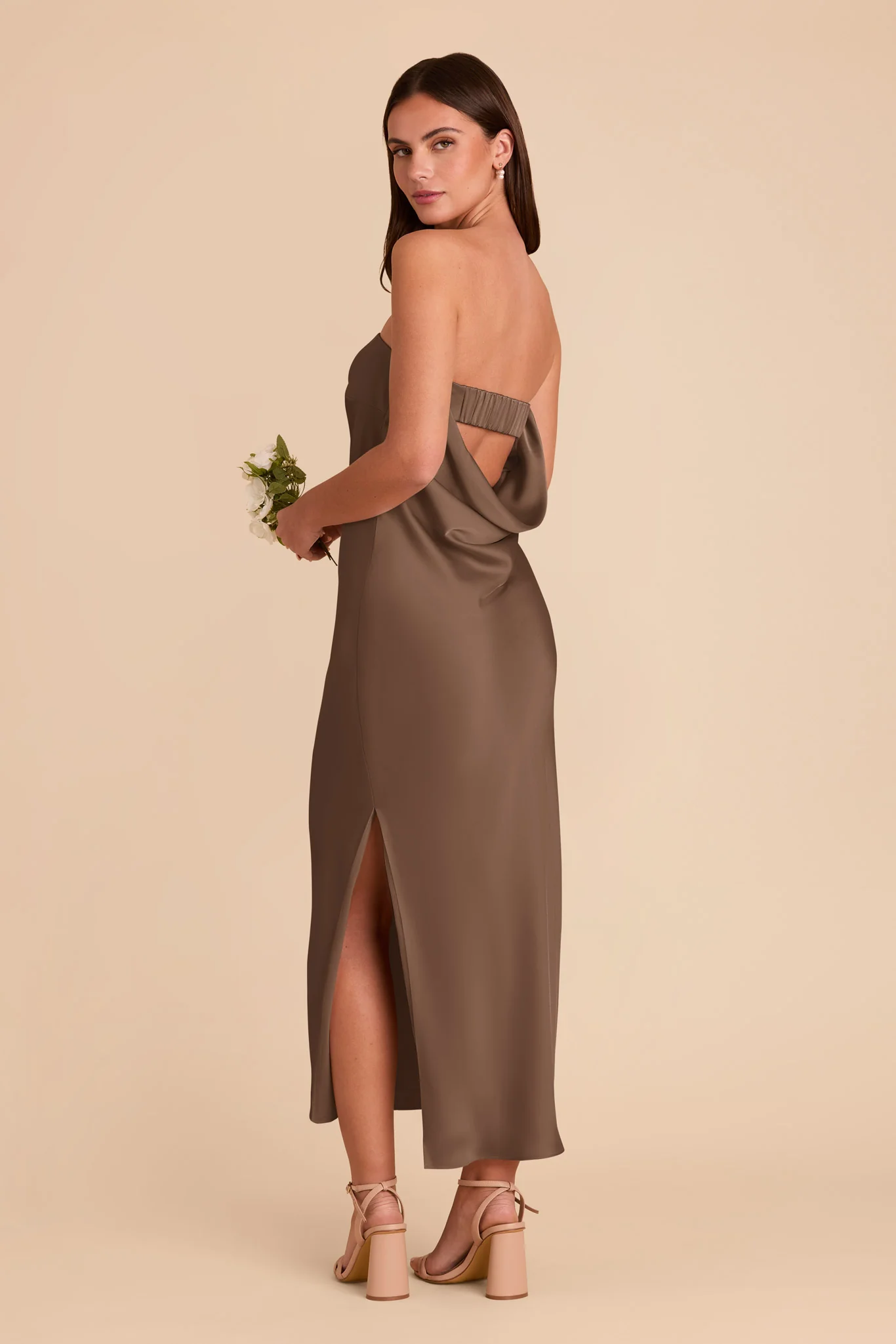 Isla Matte Satin Dress - Mocha - Image 8