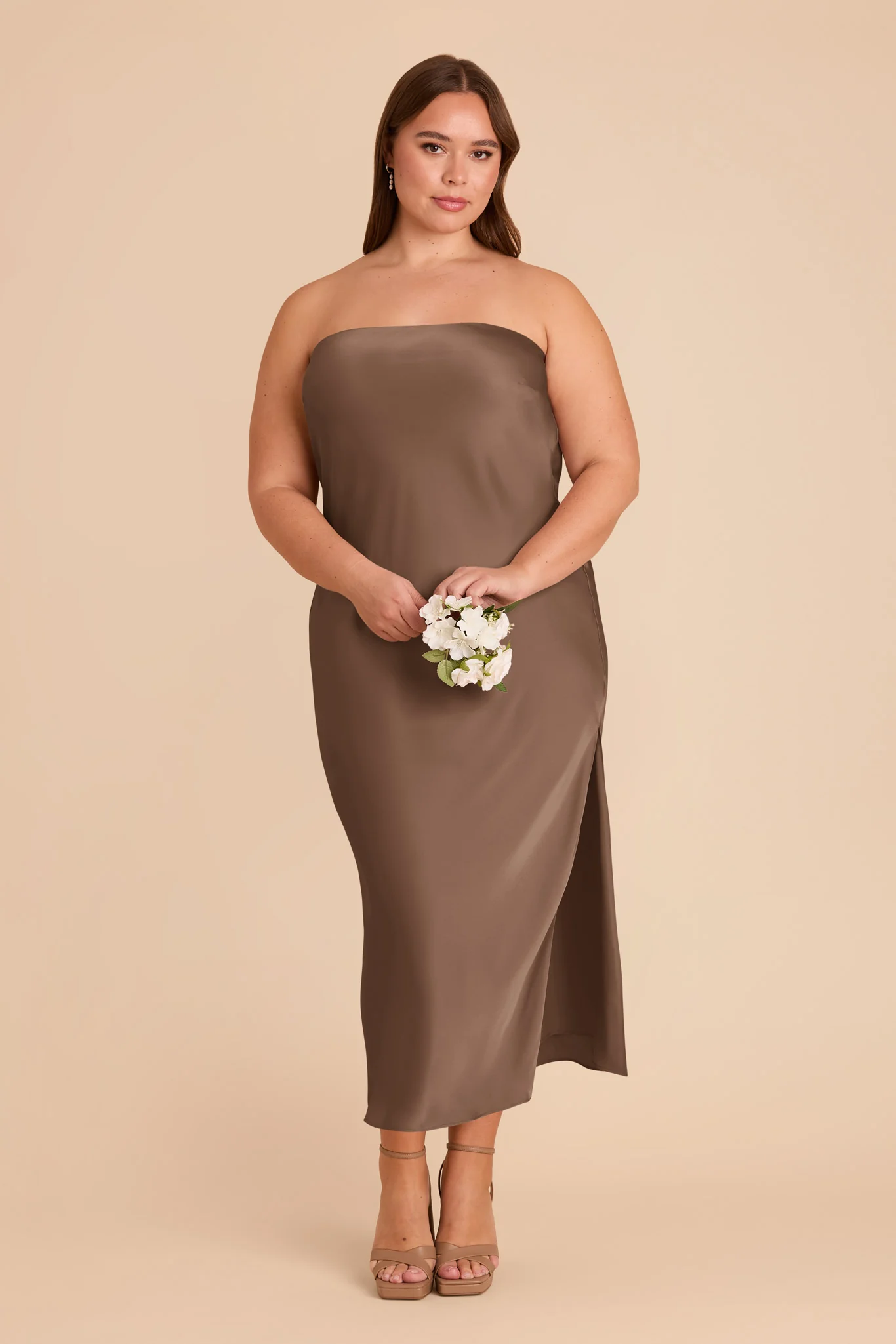 Isla Matte Satin Dress - Mocha - Image 9