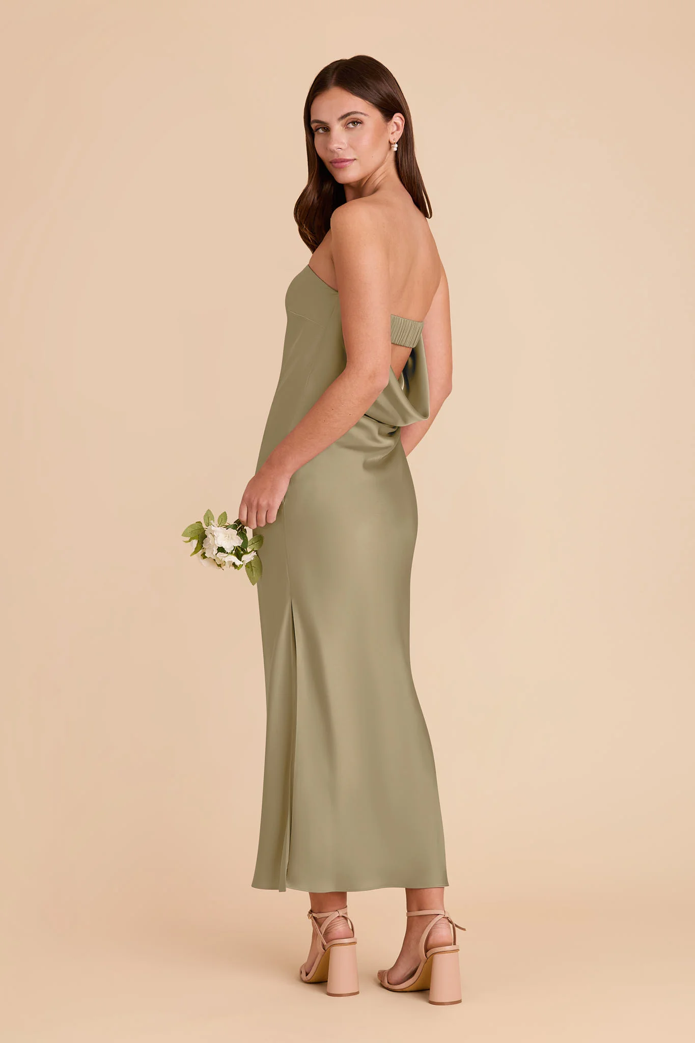 Isla Matte Satin Dress - Moss Green - Image 5