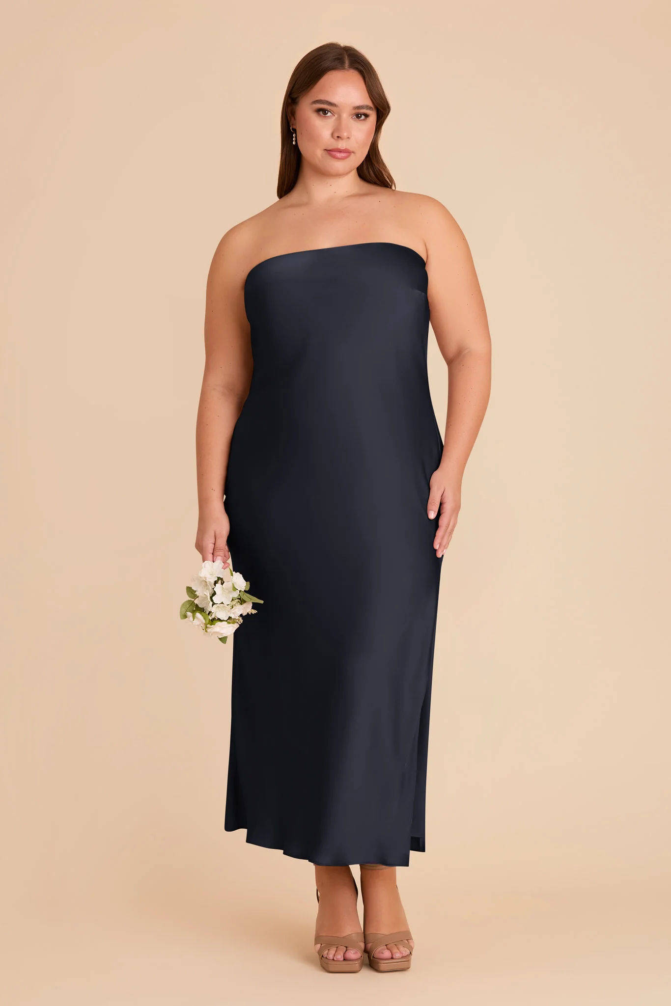 Isla Matte Satin Dress - Navy - Image 3