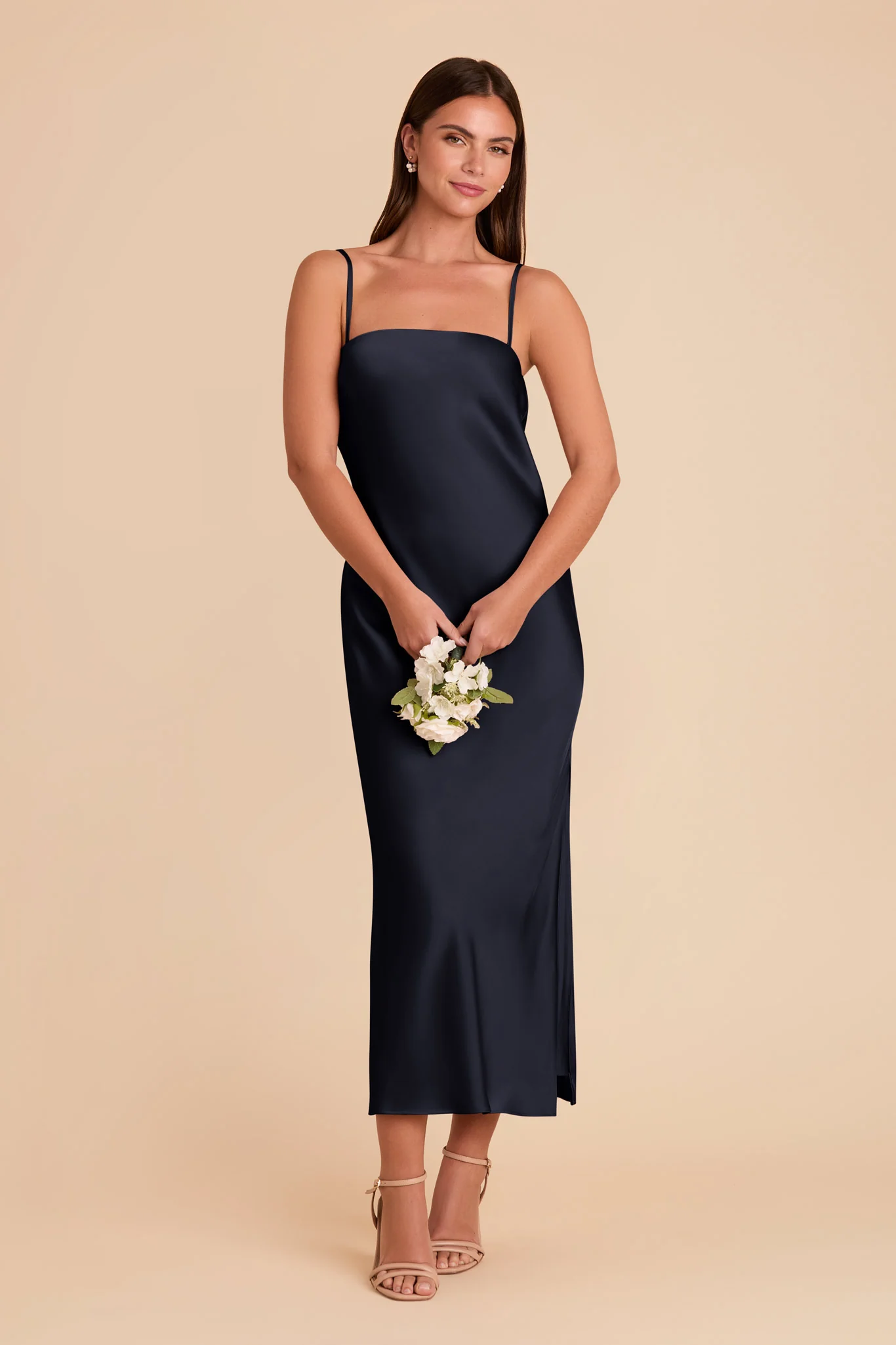 Isla Matte Satin Dress - Navy - Image 4