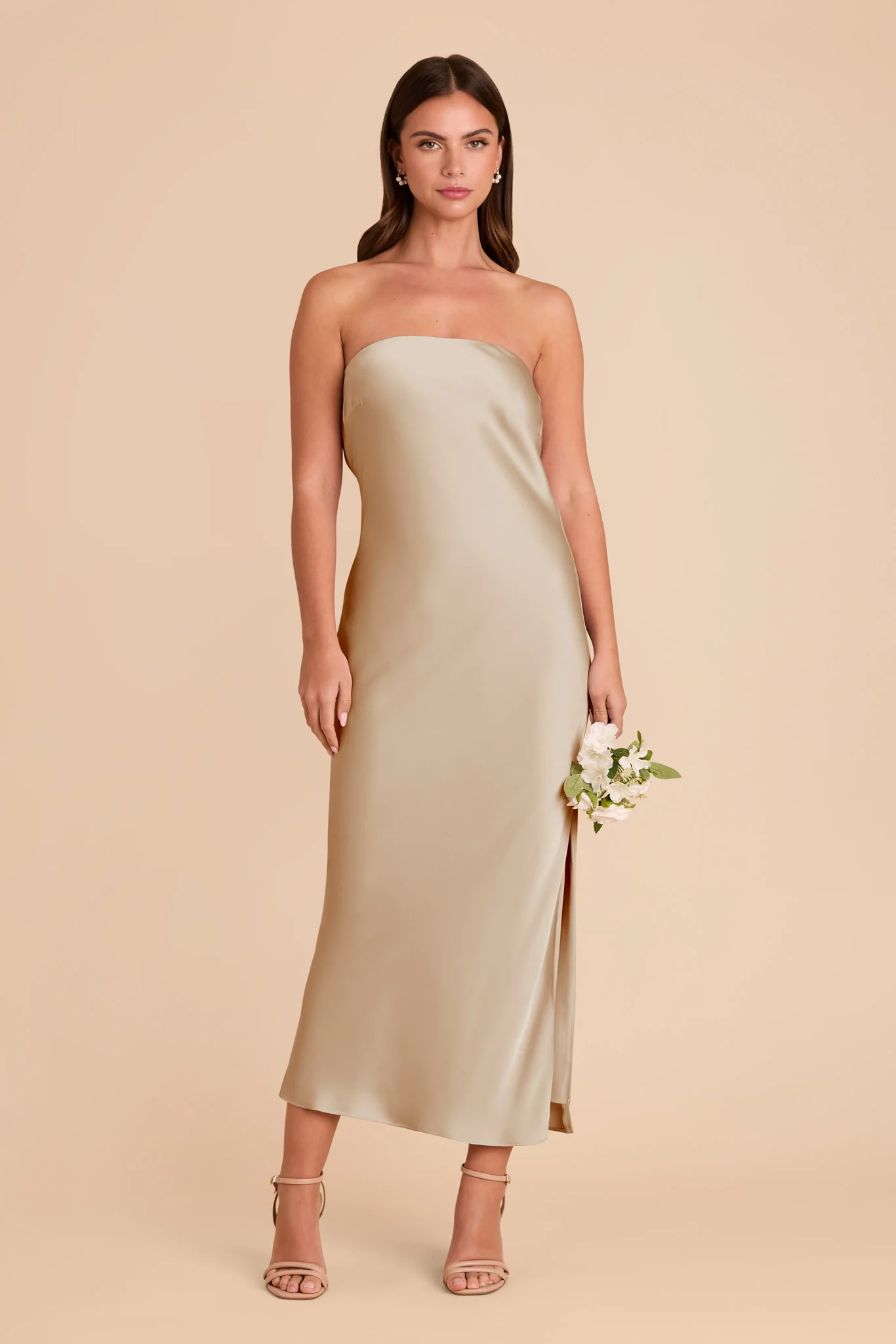 Isla Matte Satin Dress - Neutral Champagne