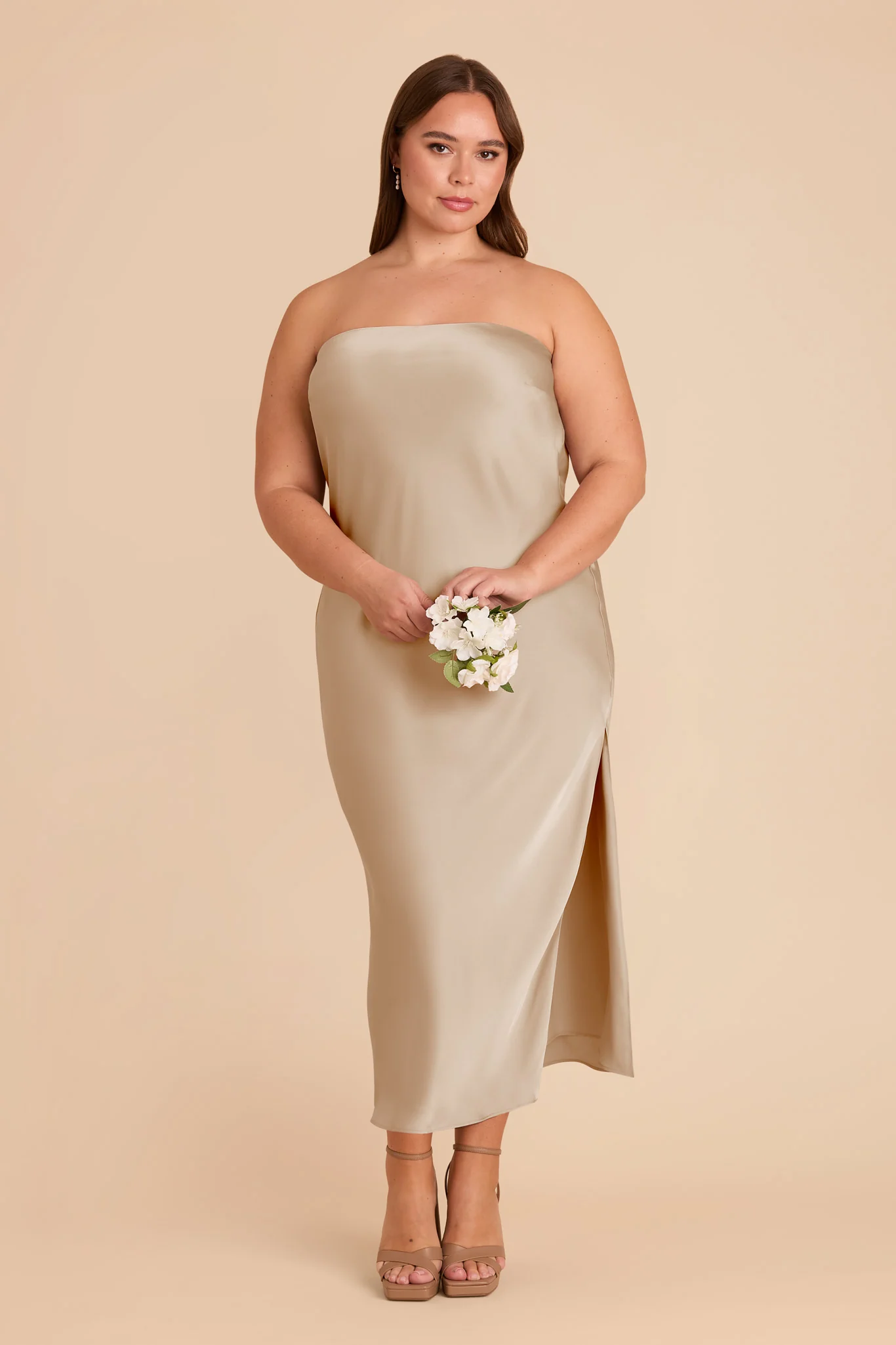 Isla Matte Satin Dress - Neutral Champagne - Image 3