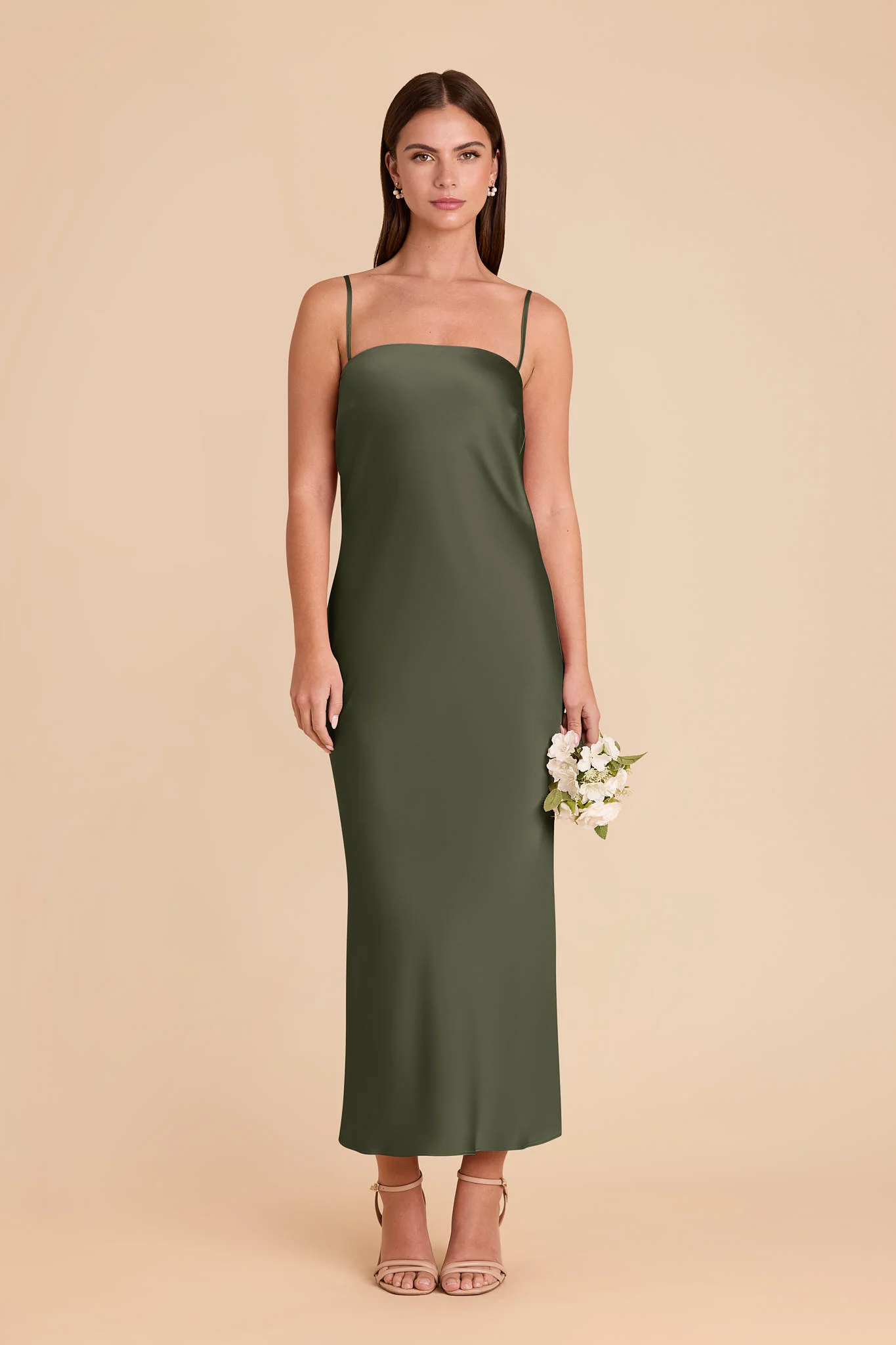 Isla Matte Satin Dress - Olive