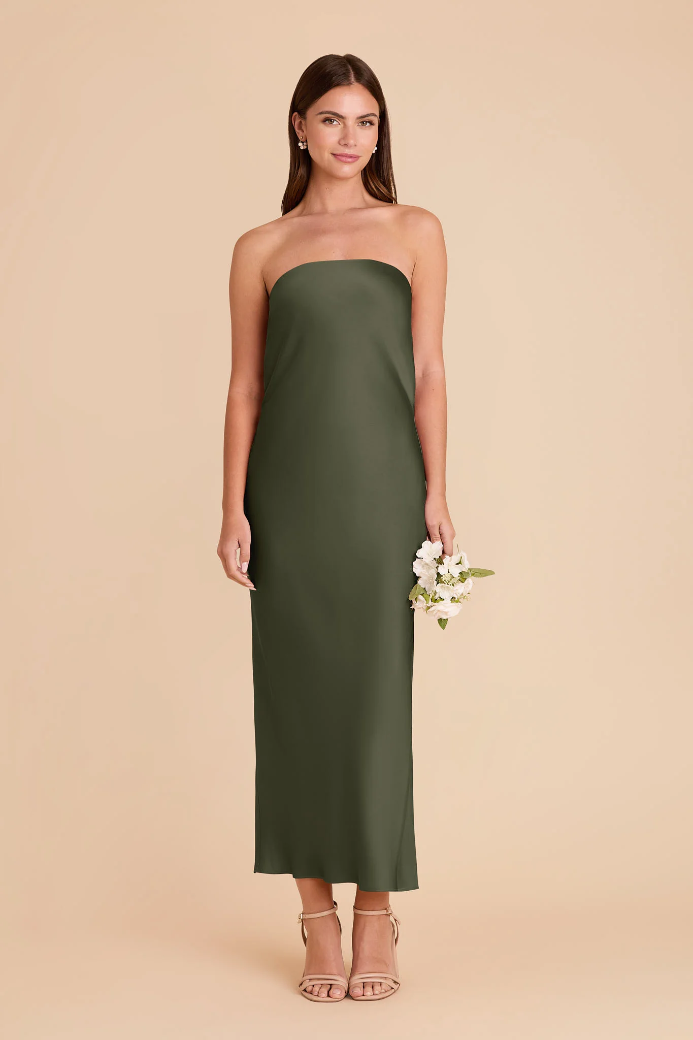 Isla Matte Satin Dress - Olive - Image 3