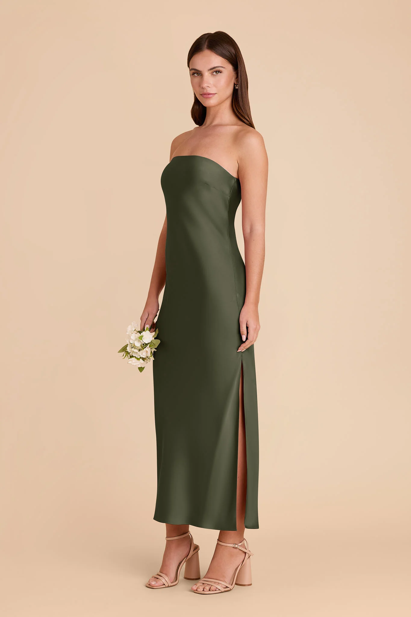 Isla Matte Satin Dress - Olive - Image 4