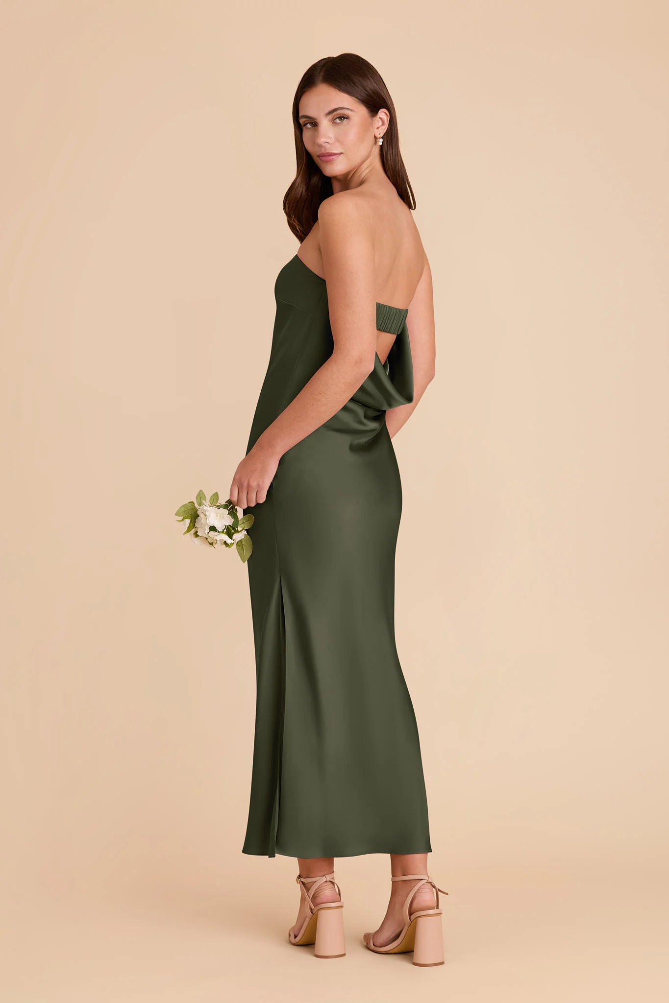 Isla Matte Satin Dress - Olive - Image 5