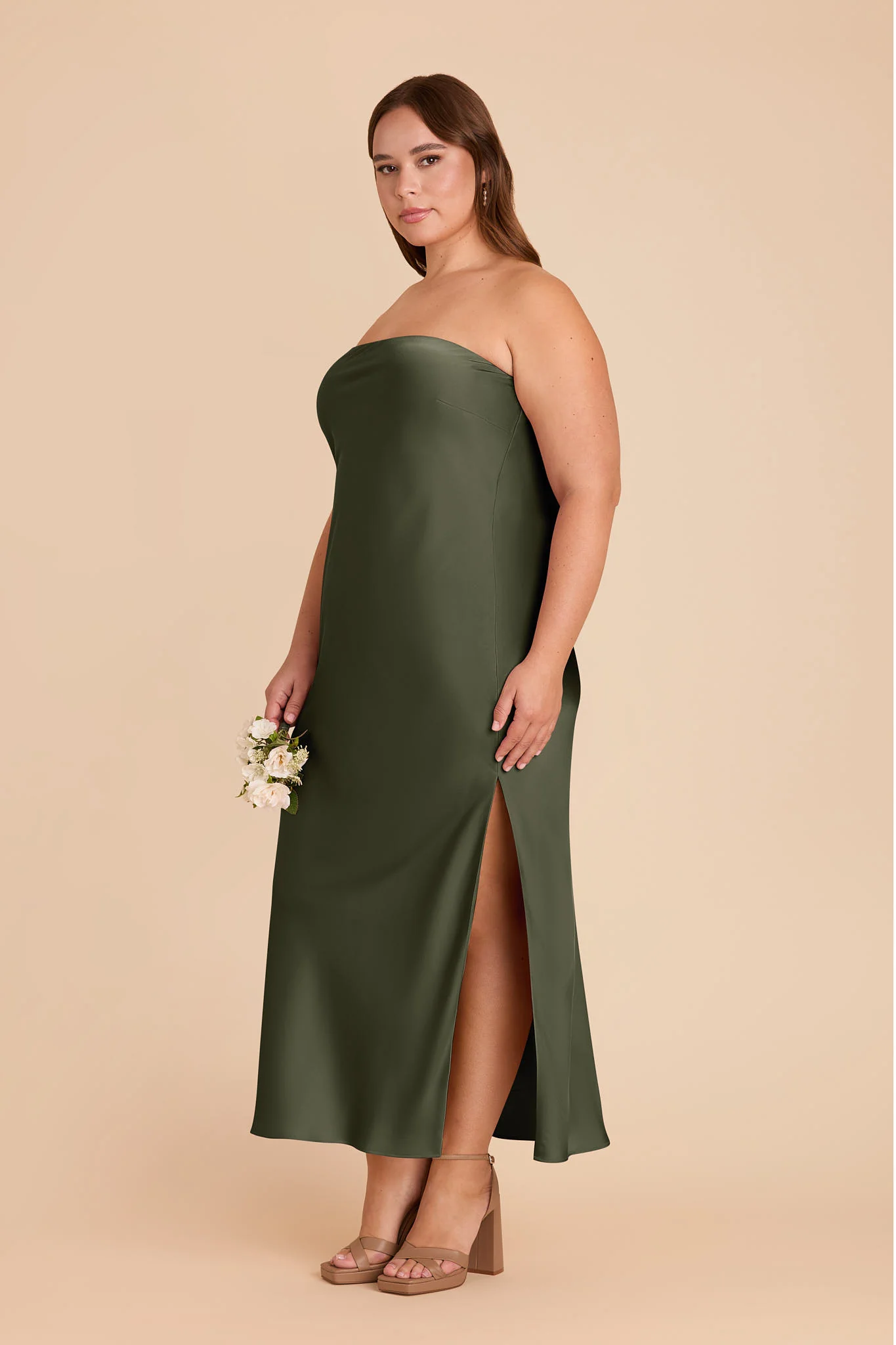 Isla Matte Satin Dress - Olive - Image 7
