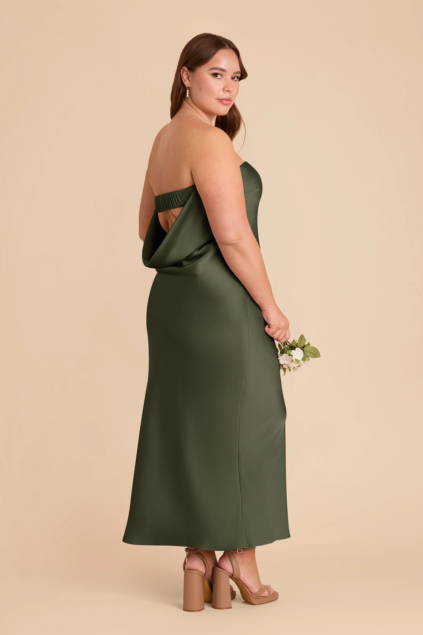 Isla Matte Satin Dress - Olive - Image 8