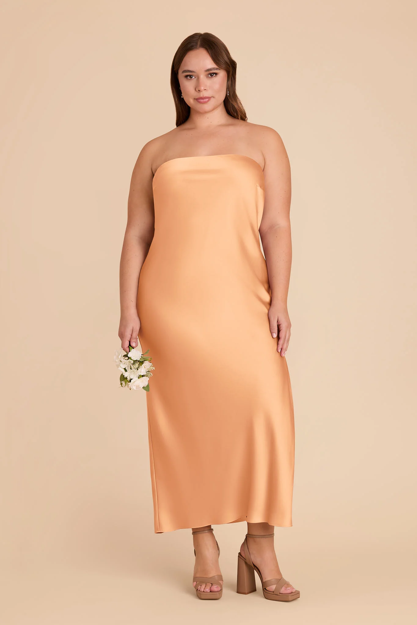 Isla Matte Satin Dress - Peach - Image 2