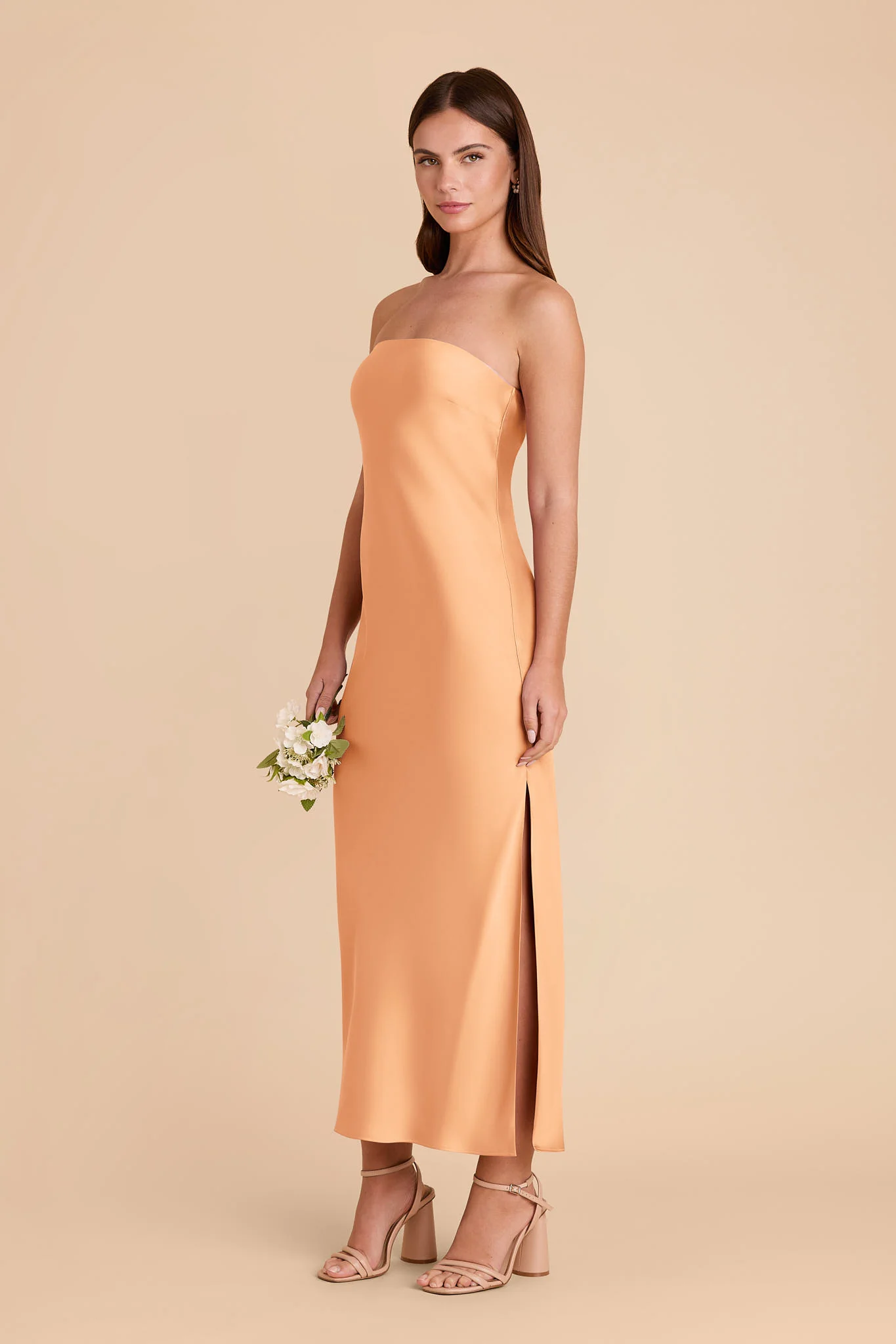 Isla Matte Satin Dress - Peach - Image 4