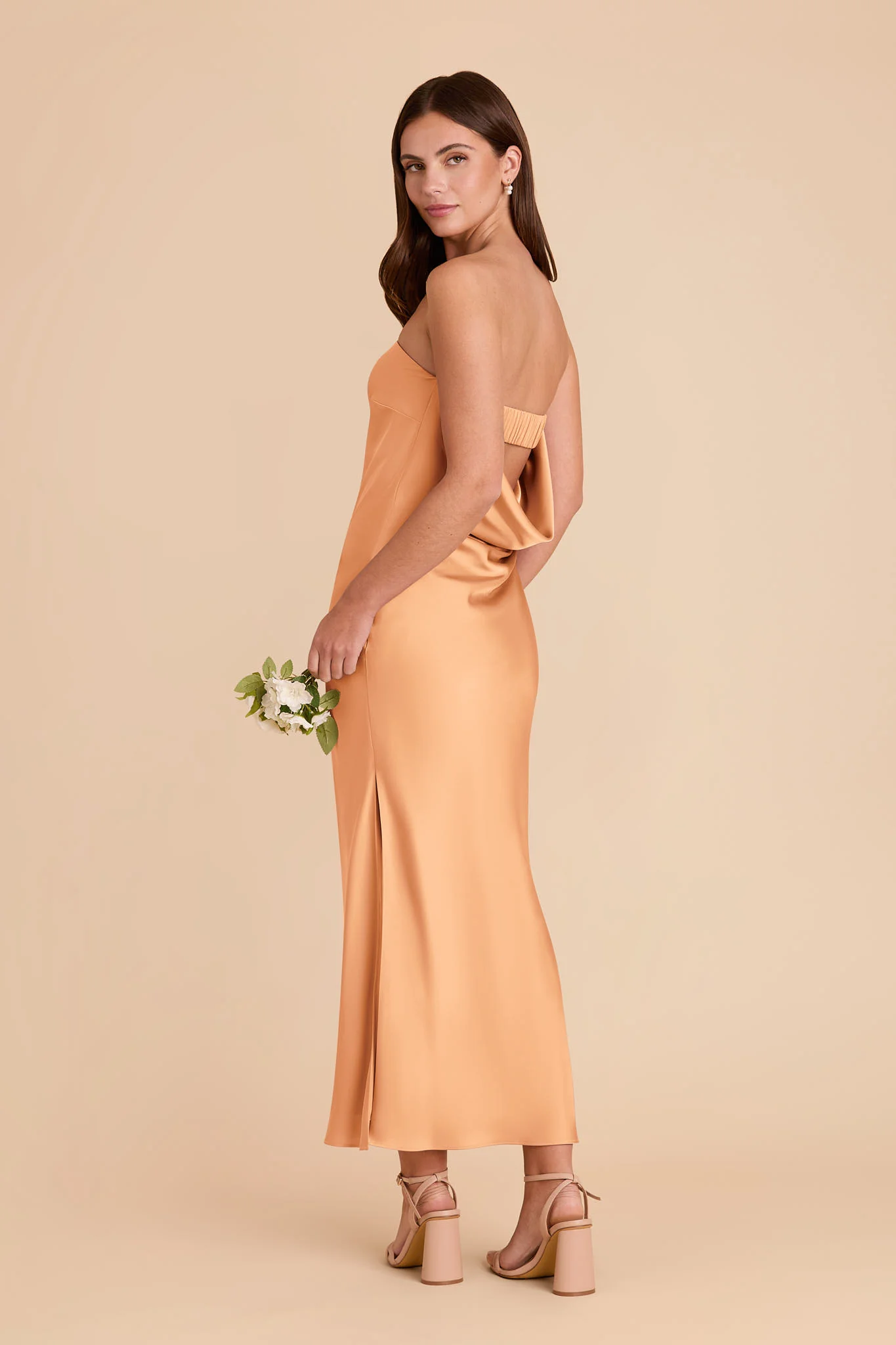 Isla Matte Satin Dress - Peach - Image 5