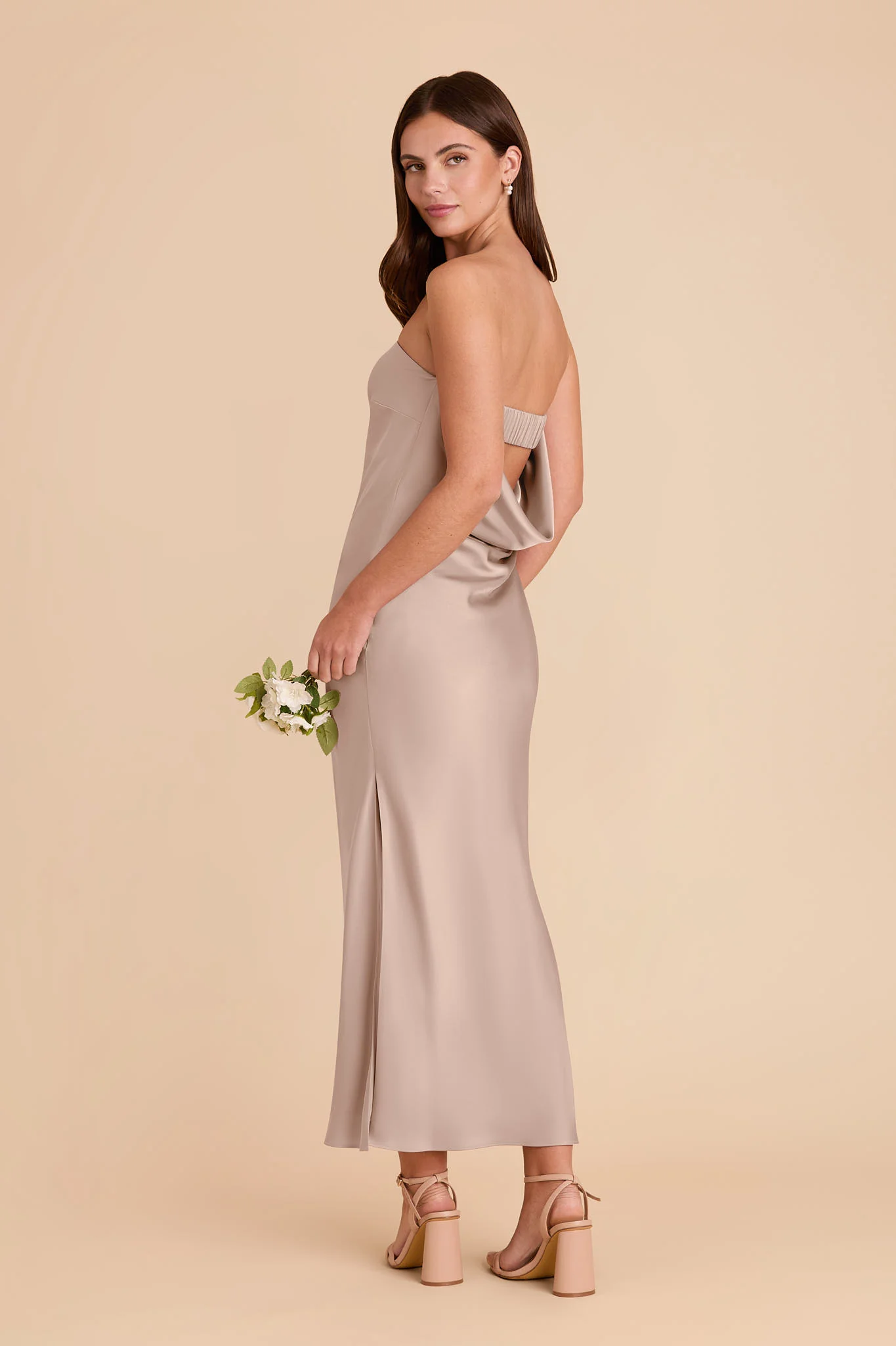 Isla Matte Satin Dress - Taupe - Image 5