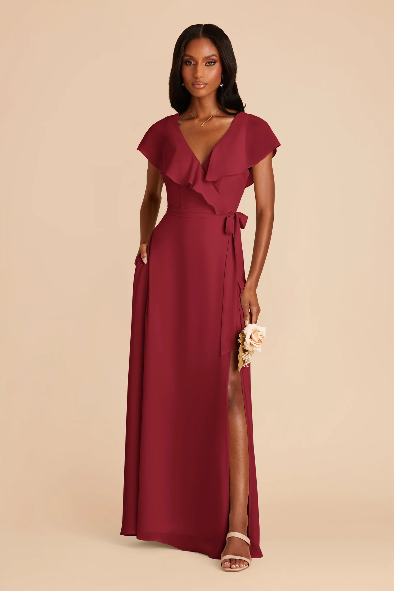 Jackson Chiffon Dress - Burgundy - Image 4