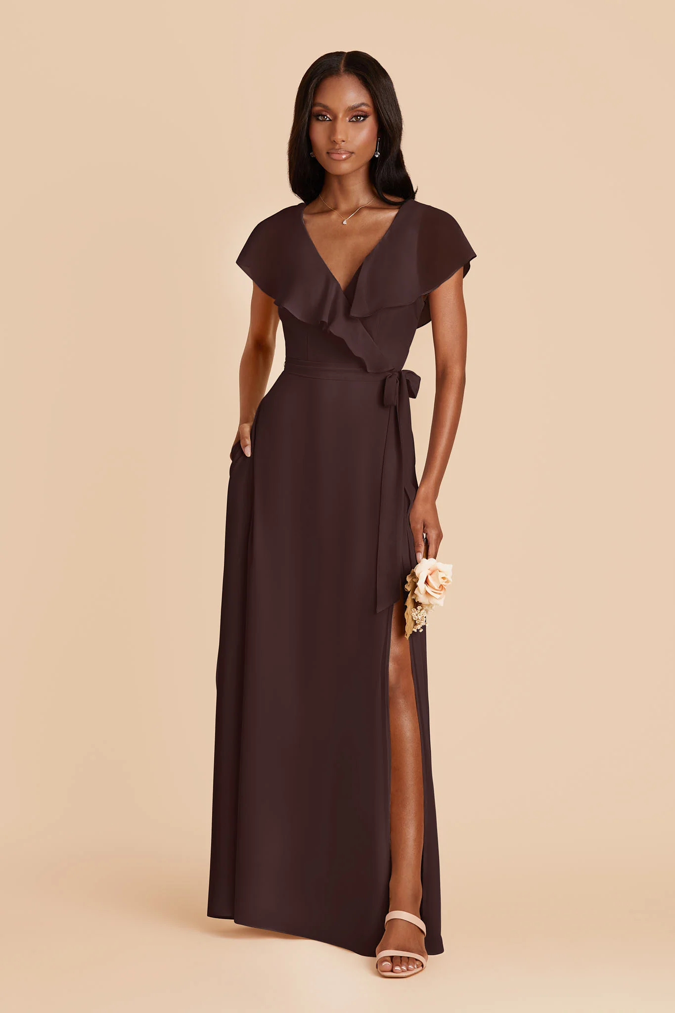Jackson Chiffon Dress - Espresso - Image 3