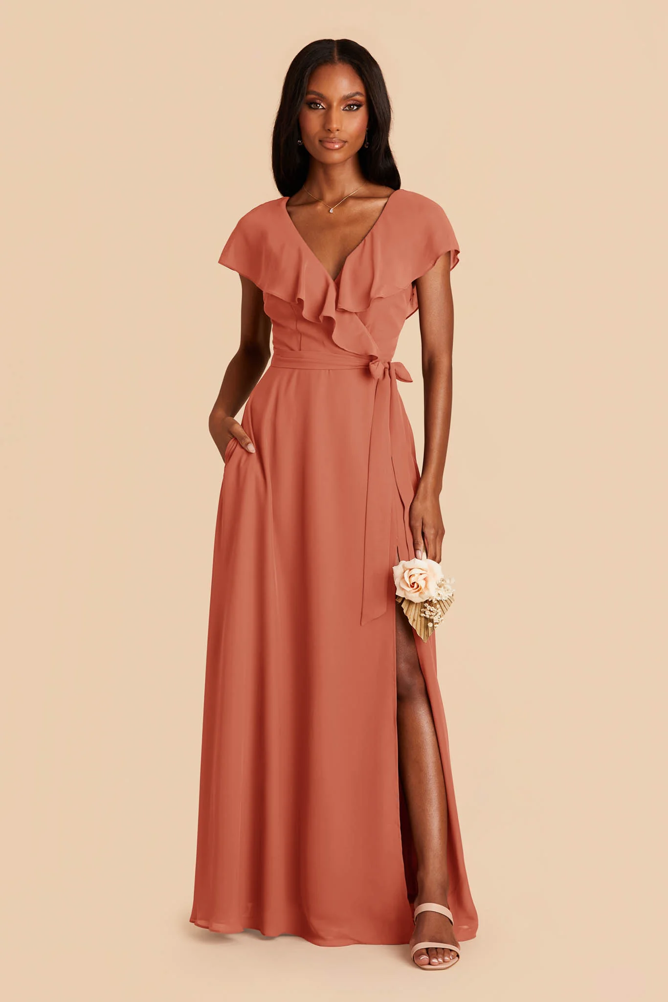 Jackson Chiffon Dress - Terracotta - Image 3