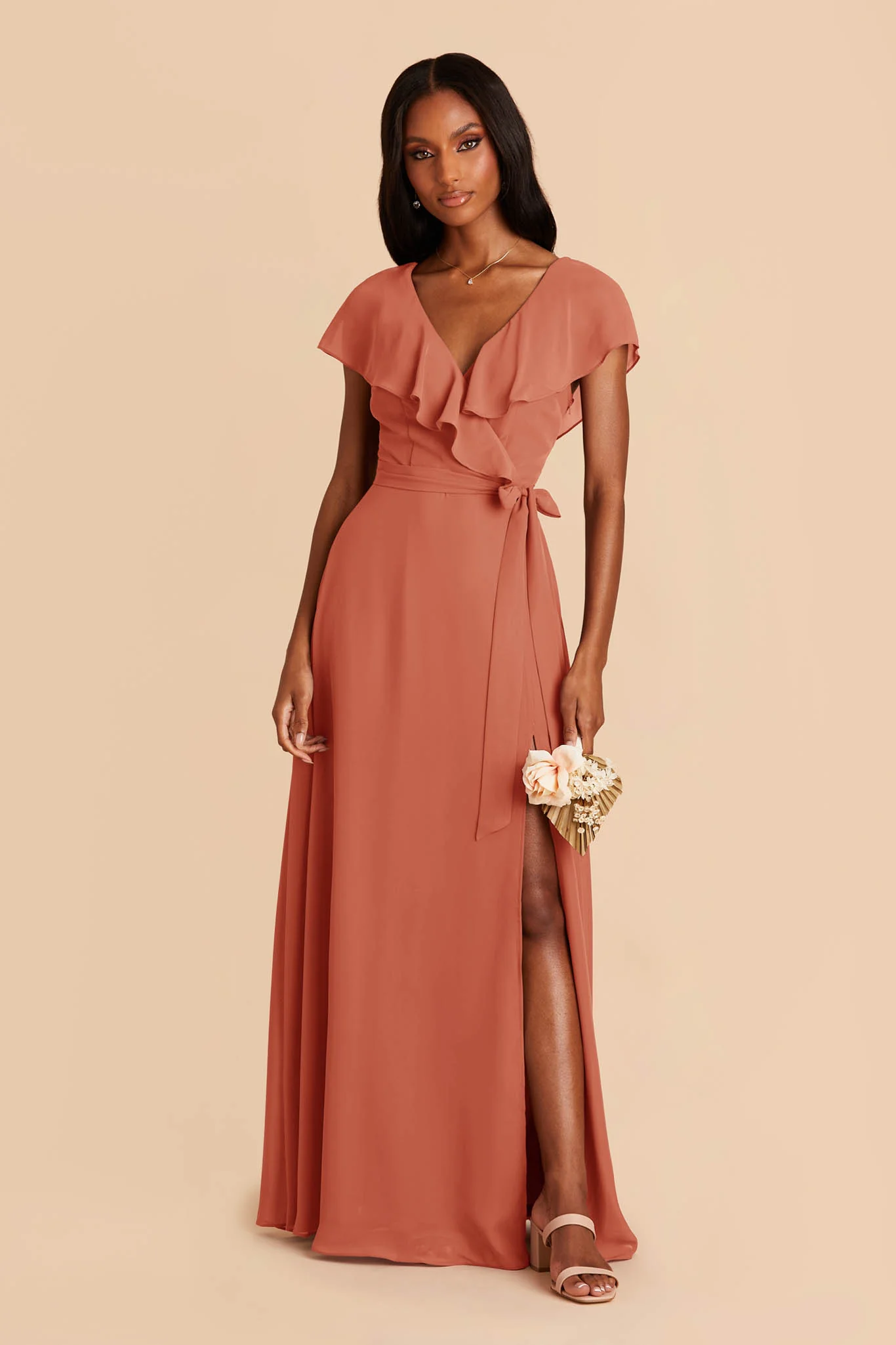Jackson Chiffon Dress - Terracotta - Image 4